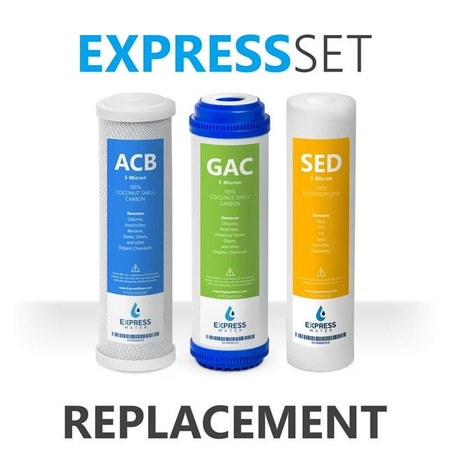 Express Water – 6 Month Reverse Osmosis and Under Sink System Replacement Filter Set – 3 Filters with Carbon (GAC, ACB) and Sediment (SED) – 10 inch Size Water Filters