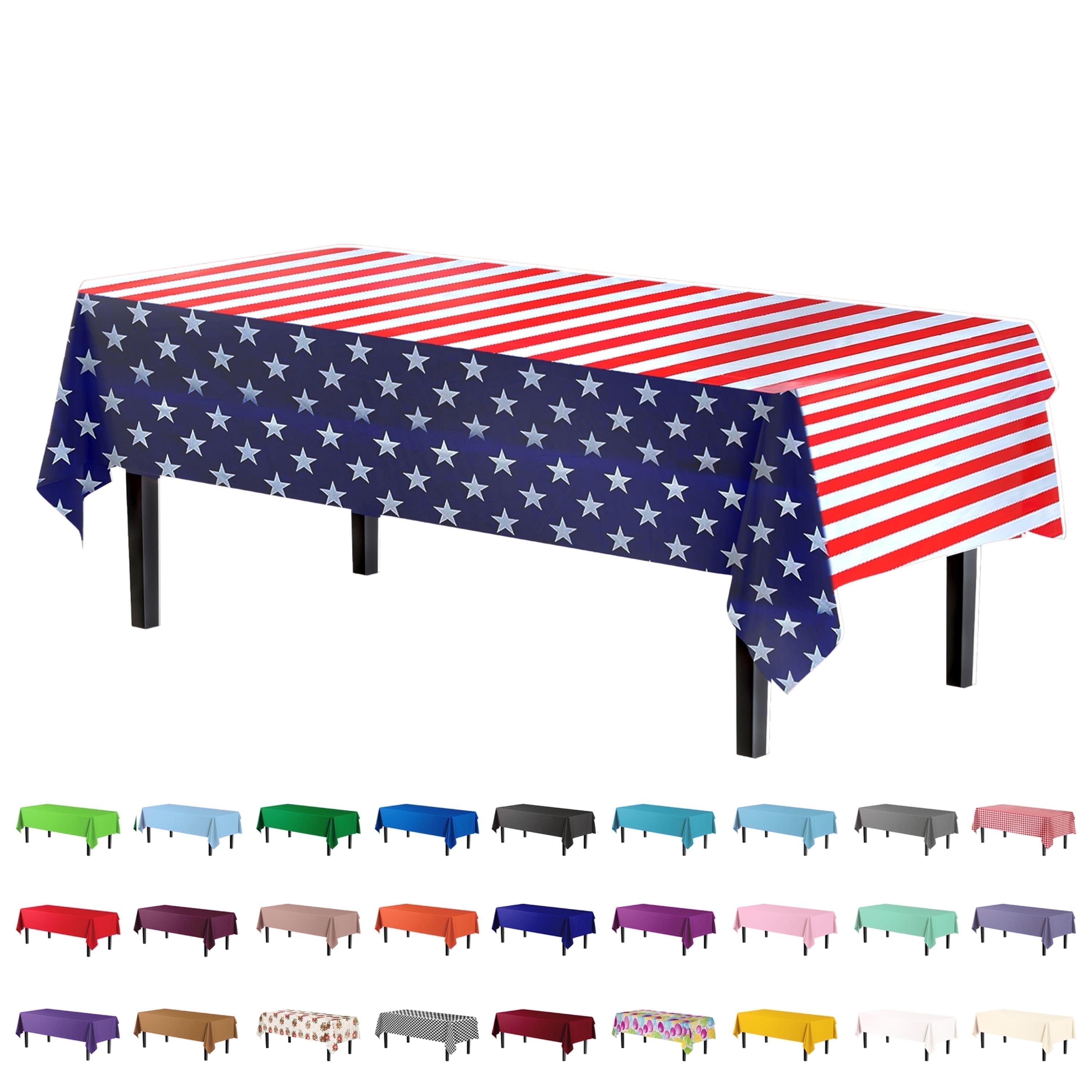 Crown Display 54 Inch. X 108 Inch. Patriotic Printed Plastic Table Cover- Stars & Strips-12 Pack