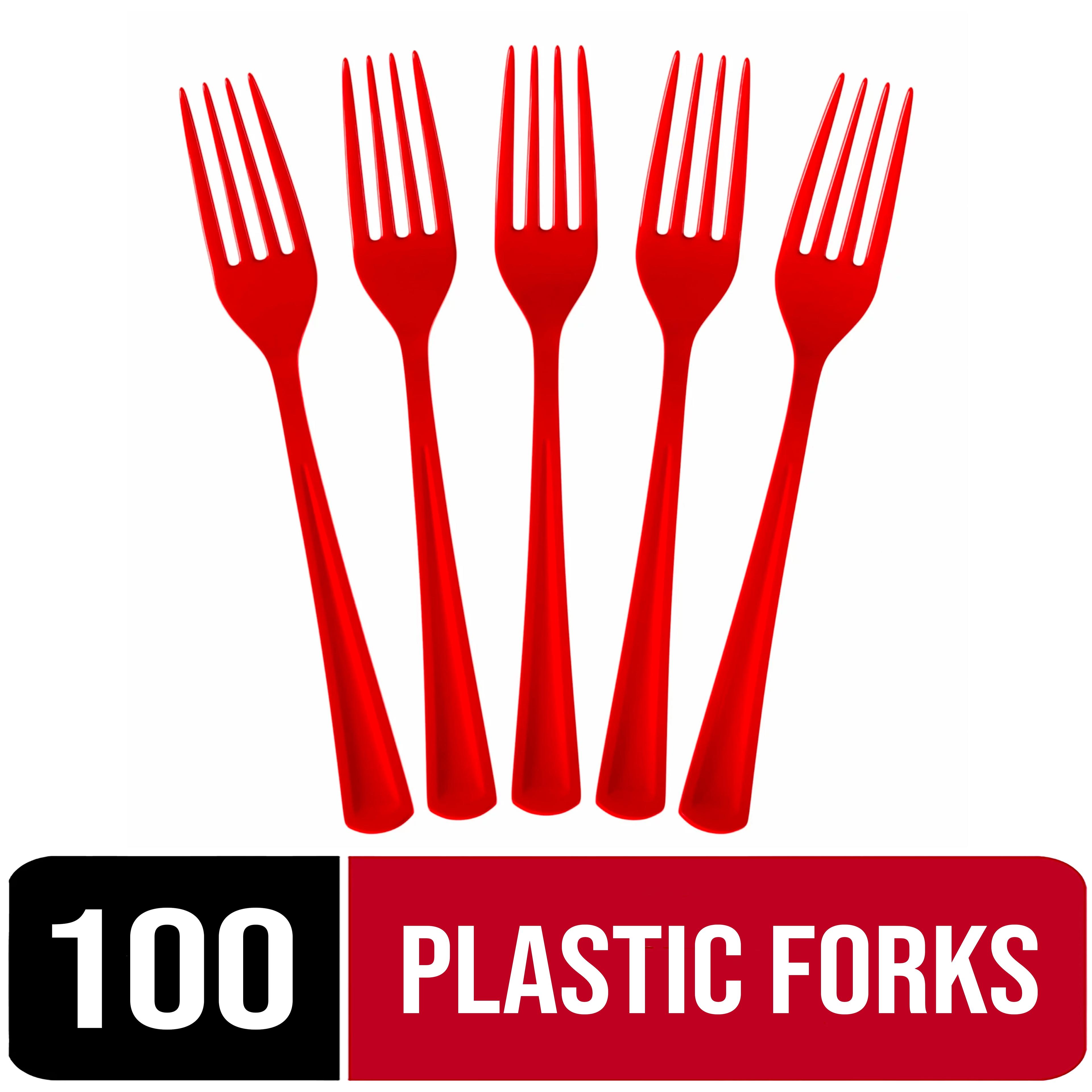 Exquisite Heavy Duty Disposable Solid Color Plastic Forks - 100 Count