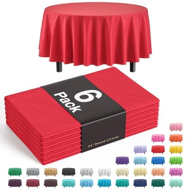 Crown Display Premium Quality Plastic Tablecloth 84 Inch. Round- Red- 6 Packs