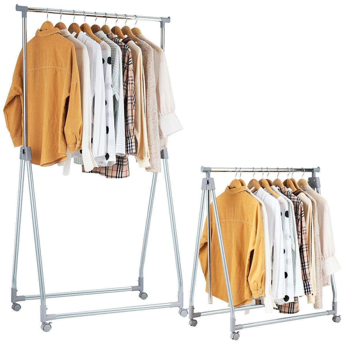 Silver Adjustable Foldable Metal Garment Rack with Wheels