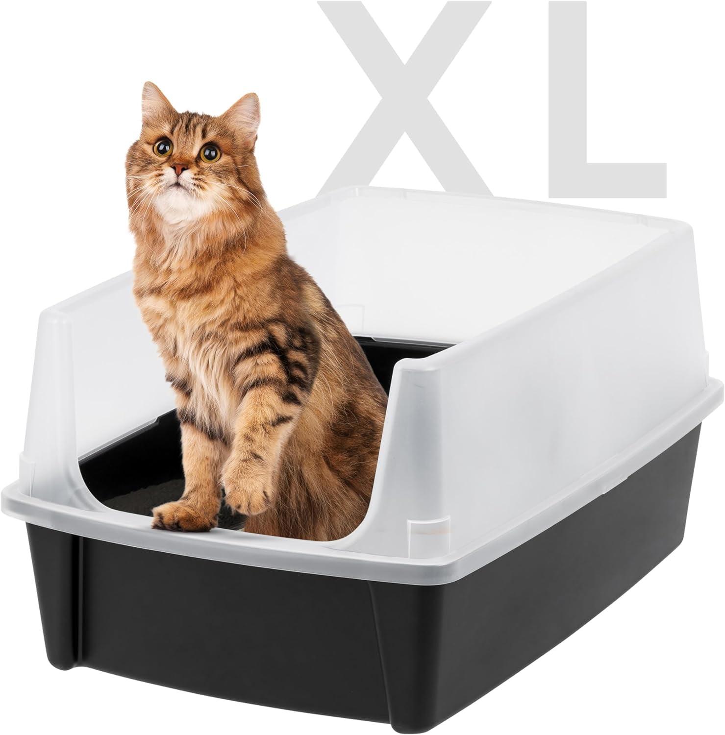 IRIS USA Extra Large Open Top Cat Litter Box with Scatter Shield, Sturdy Easy to Clean Open Air Kitty Litter Pan with Tall Spray