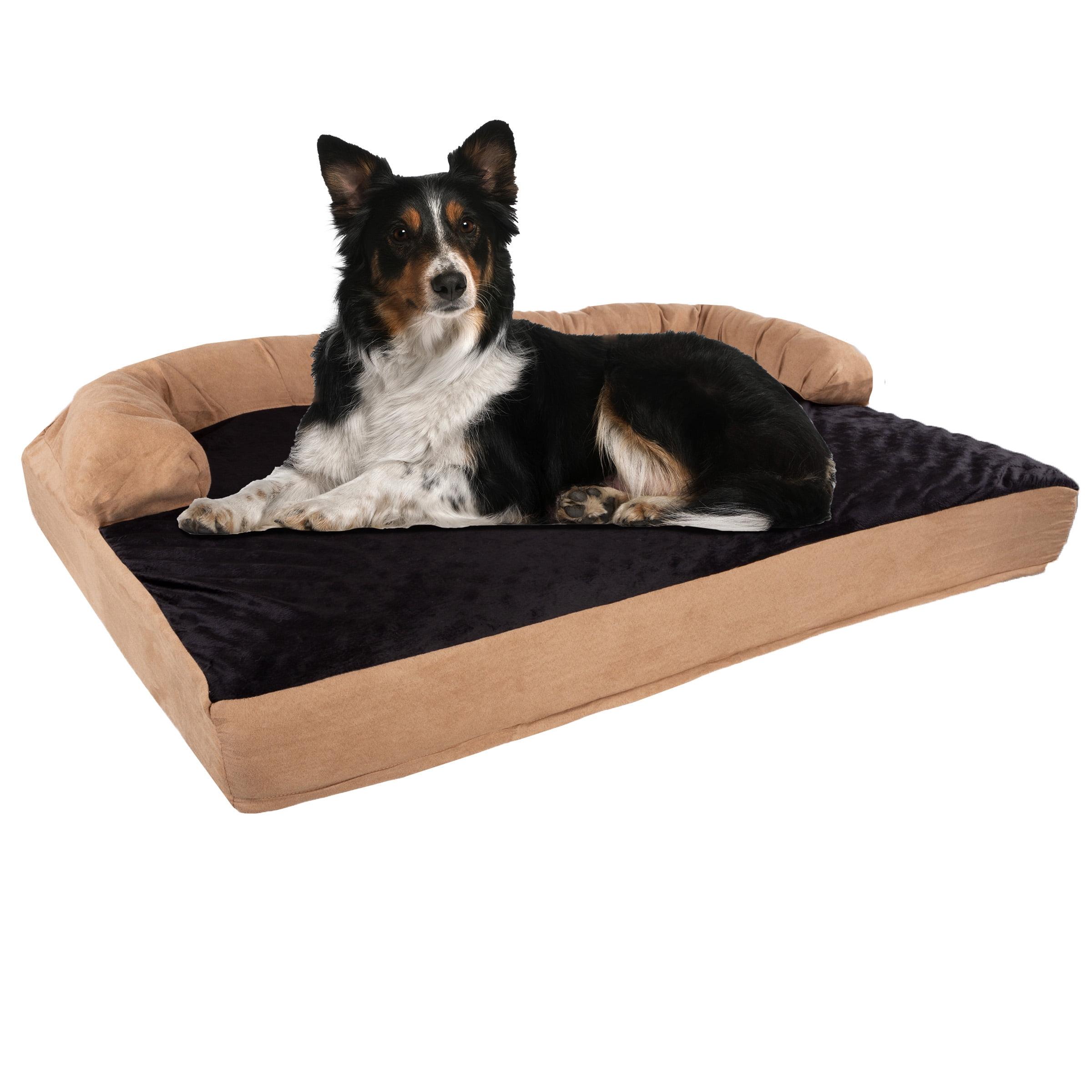 Tan and Black Orthopedic Elevated XL Dog Bed with Bolster