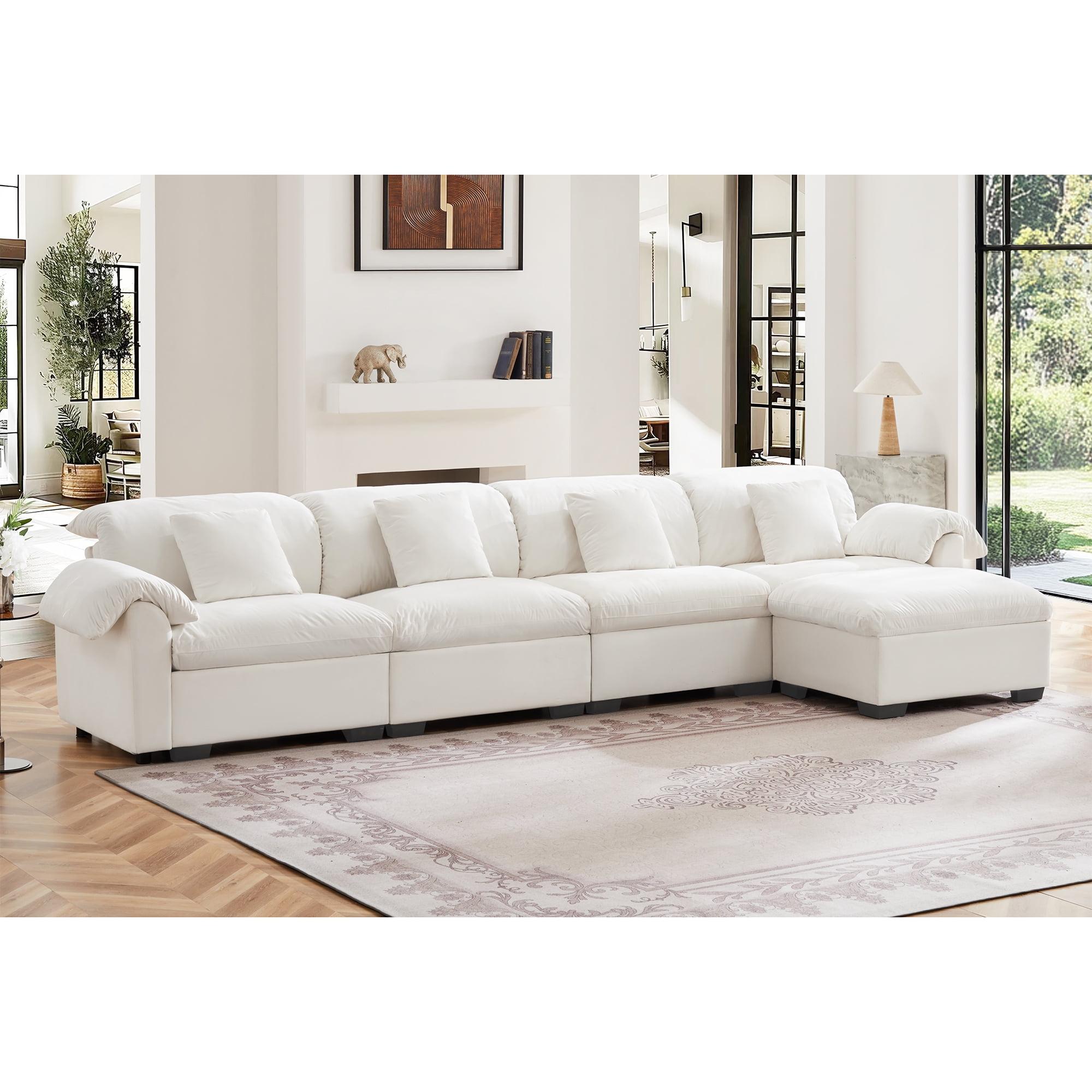Mercer41 Extra Large And Long Oversized Sofa , L Shaped Sectional Cloud Couch With Fluffy Amrest Pillows, Sectional Cocuh With Storage Seats And Storage Ottomans, 4 Seater Deep Seat Modular Sectional Couch