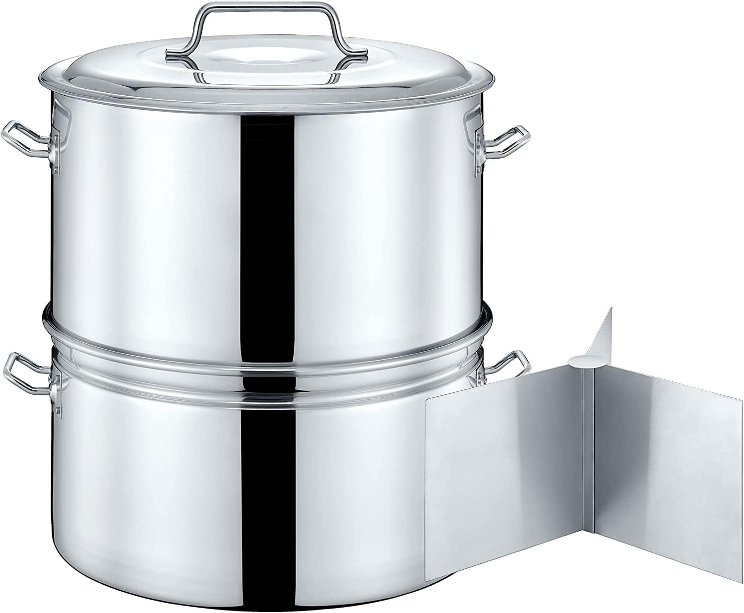 Extra Large Outdoor Stainless Steel Stock Steamer and Braiser Combo. Great for steaming oysters, crab, crawfish and more (100 QT)