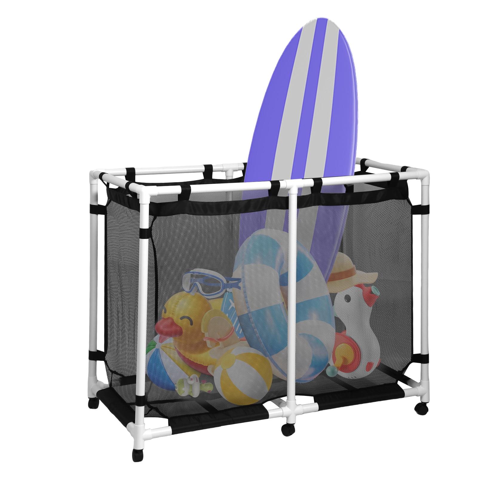 Extra Large Pool Storage Bin, 142 Gallons, 48.4’’ L, Rolling Poolside Mesh Container for Pool Toys & Floats, Waterproof Outdoor Pool Storage with Wheels, Perfect for Organizing Pool Accessories