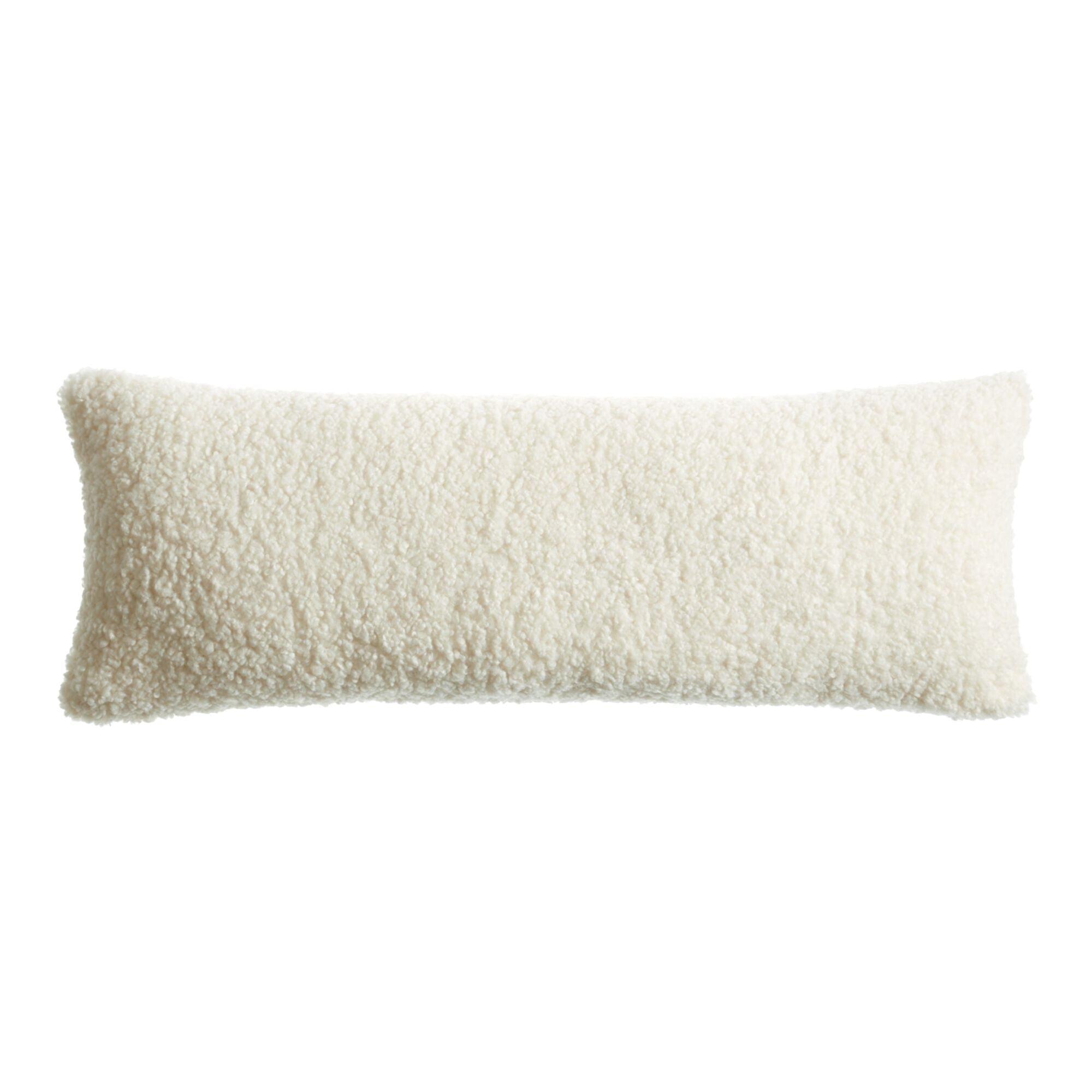 Extra Wide Ivory Boucle Lumbar Pillow with Removable Insert