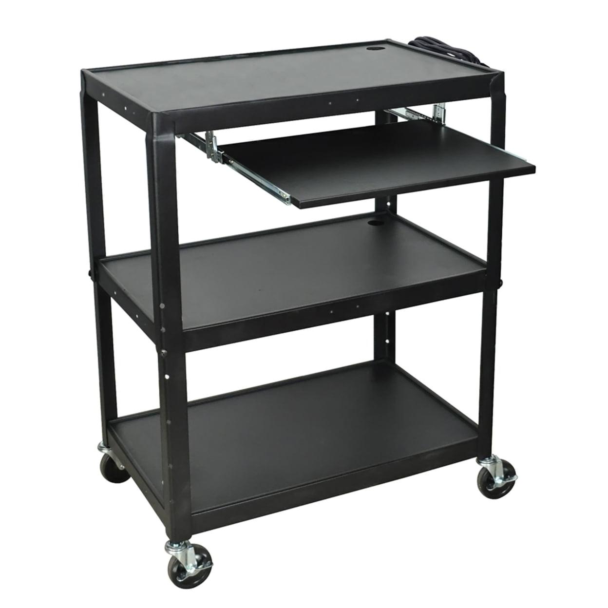 Black Adjustable Height Steel AV Cart with Pullout Keyboard Tray