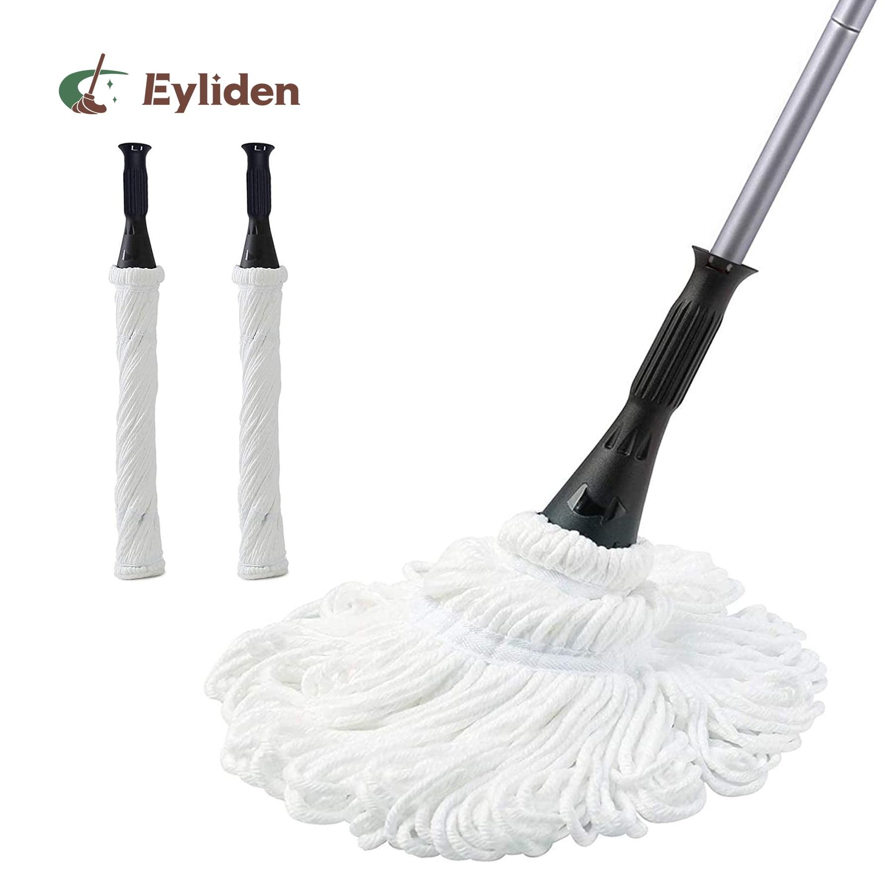 Eyliden Cotton Twist Mop for Floor Cleaning with 2 Reusable Heads, 57.5 inch Silver Long Handle, White Color