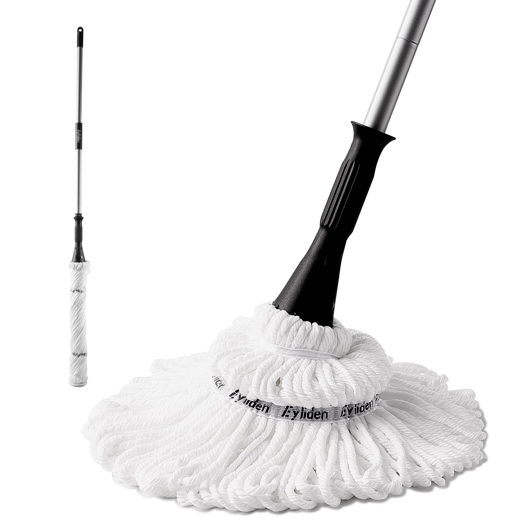 Eyliden Cotton Twist Mop for Floor Cleaning with 2 Reusable Heads, 57.5 inch Silver Long Handle, White Color