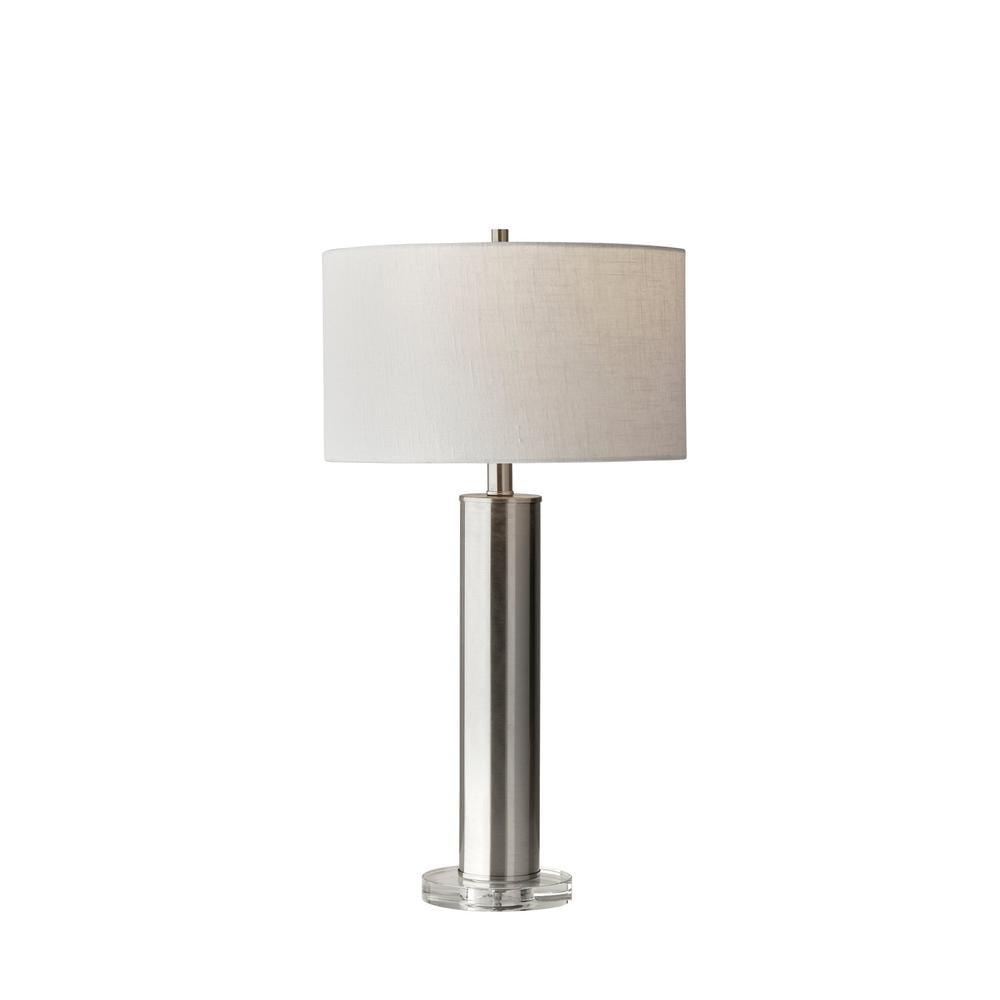 Ezra Table Lamp Silver - Adesso: Brushed Steel, Crystal Base, Modern for Living Room & Bedroom