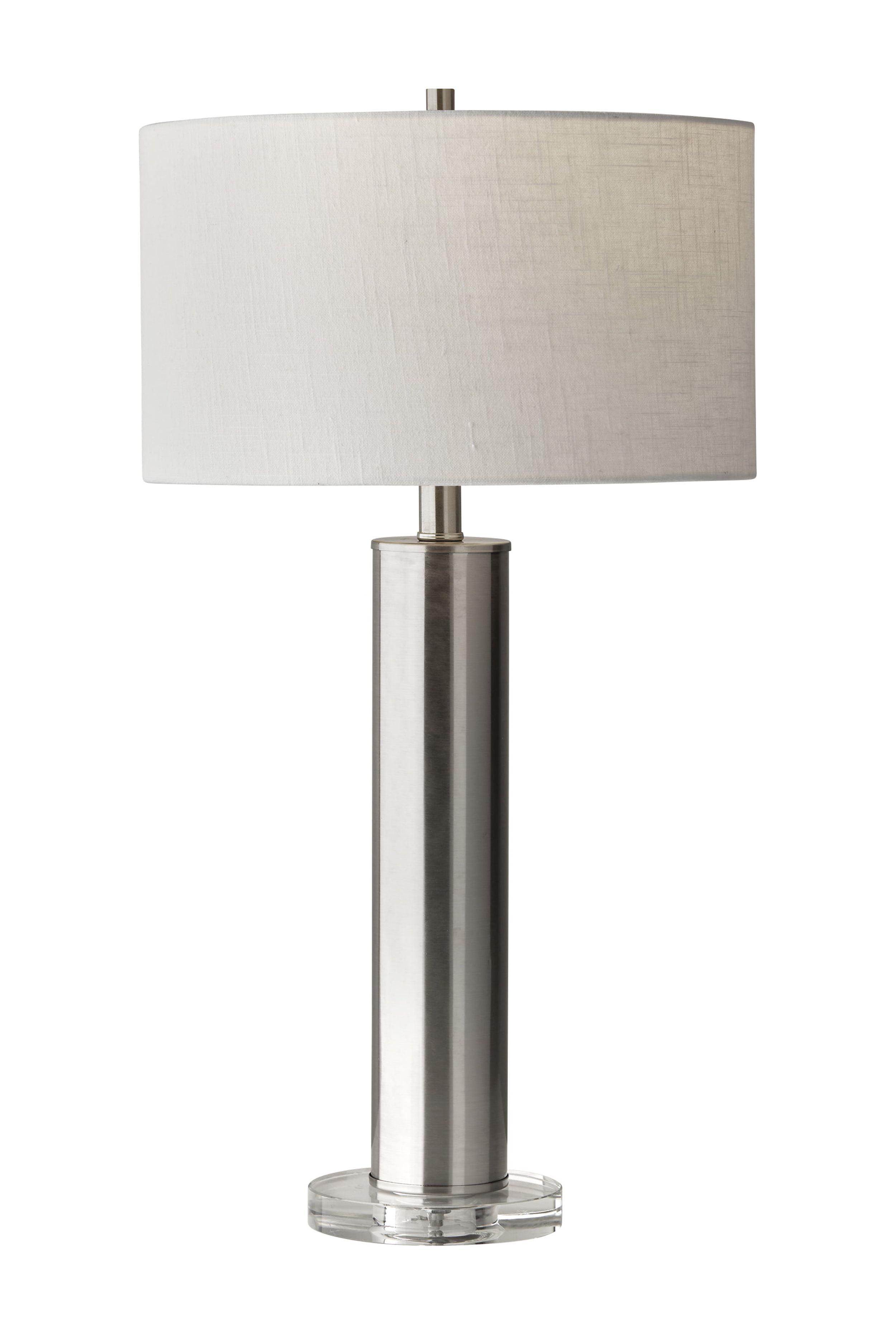 Brushed Steel Table Lamp with White Fabric Shade