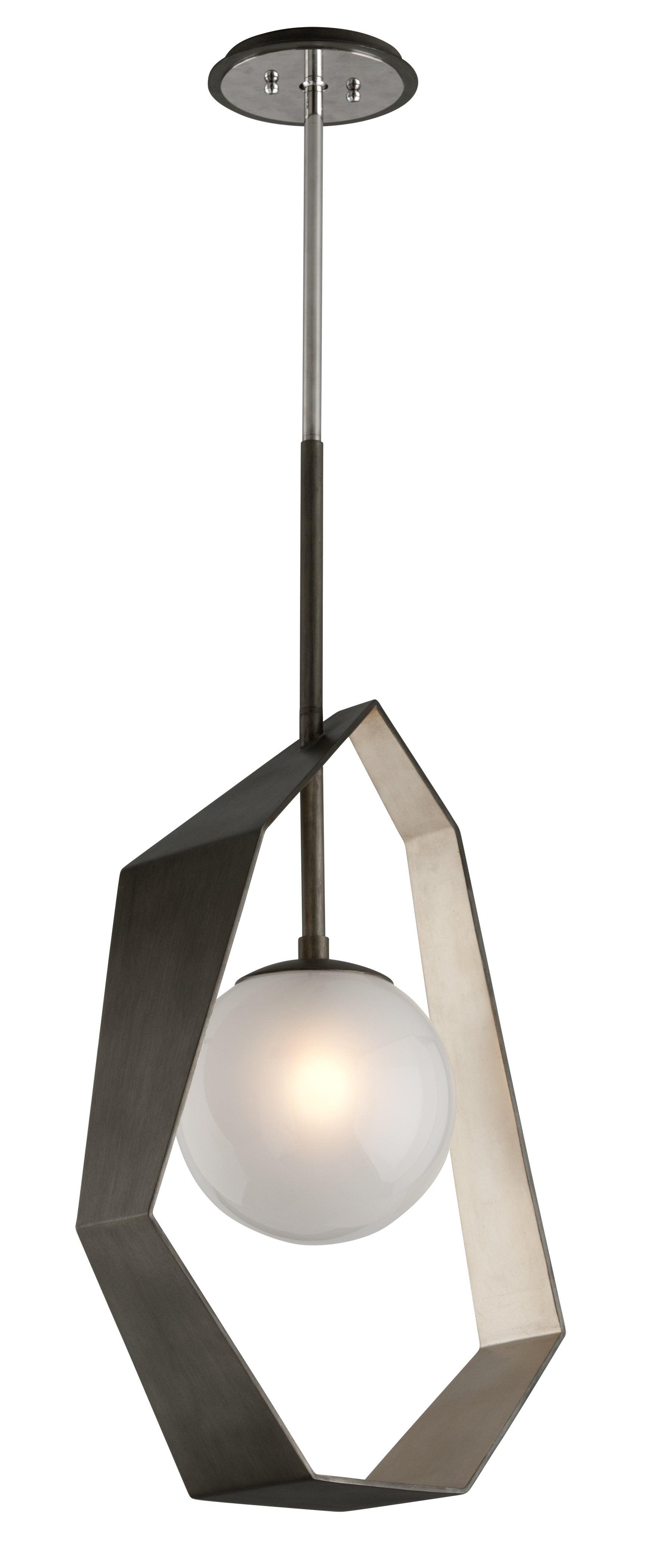 Origami Inspired 1-Light LED Pendant in Graphite & Silver Leaf with Frosted Glass