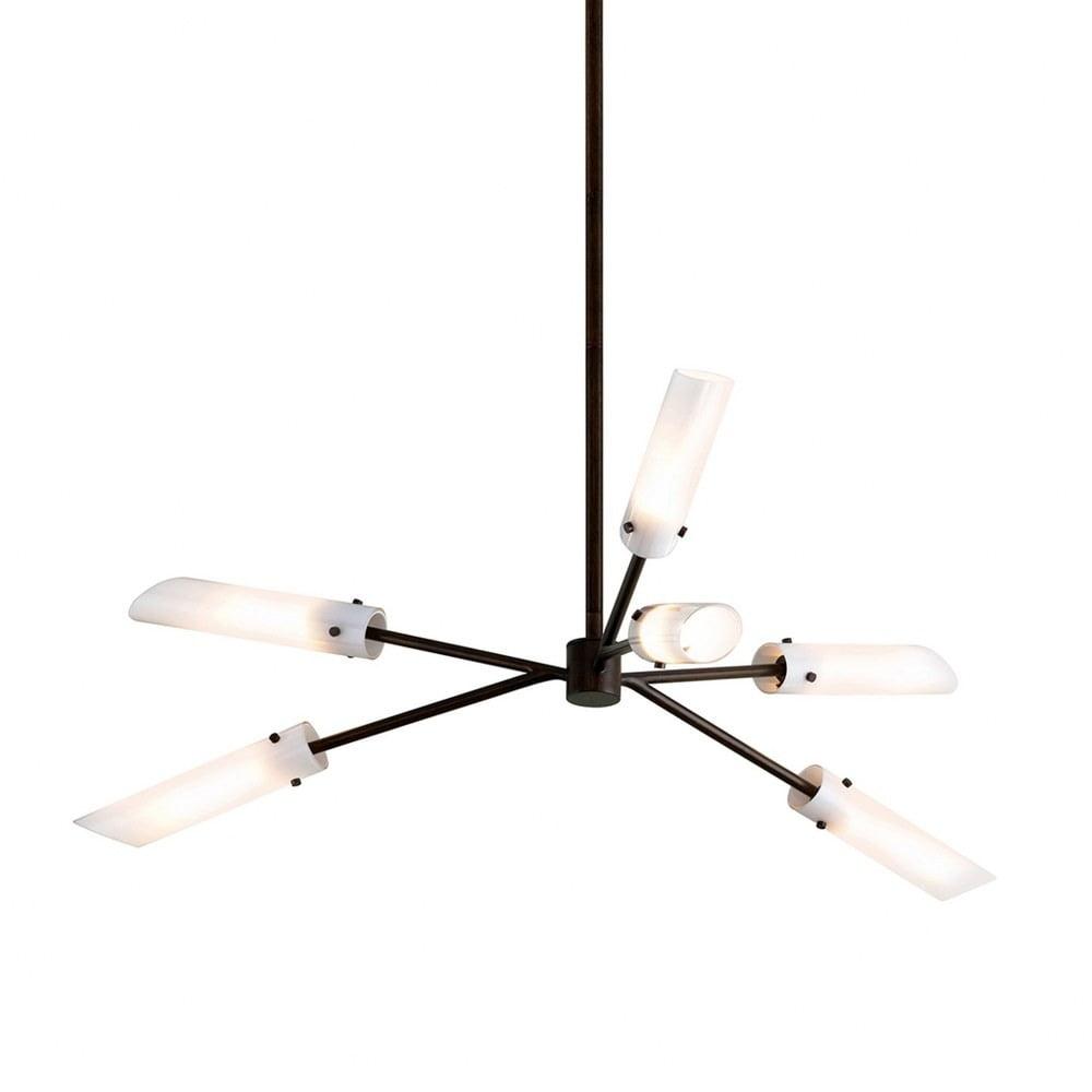 High Line Dark Bronze 6-Light Linear Chandelier with Glass Shades