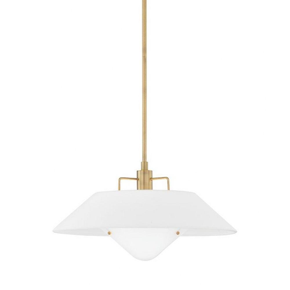 Patina Brass and White Linen 1-Light Pendant