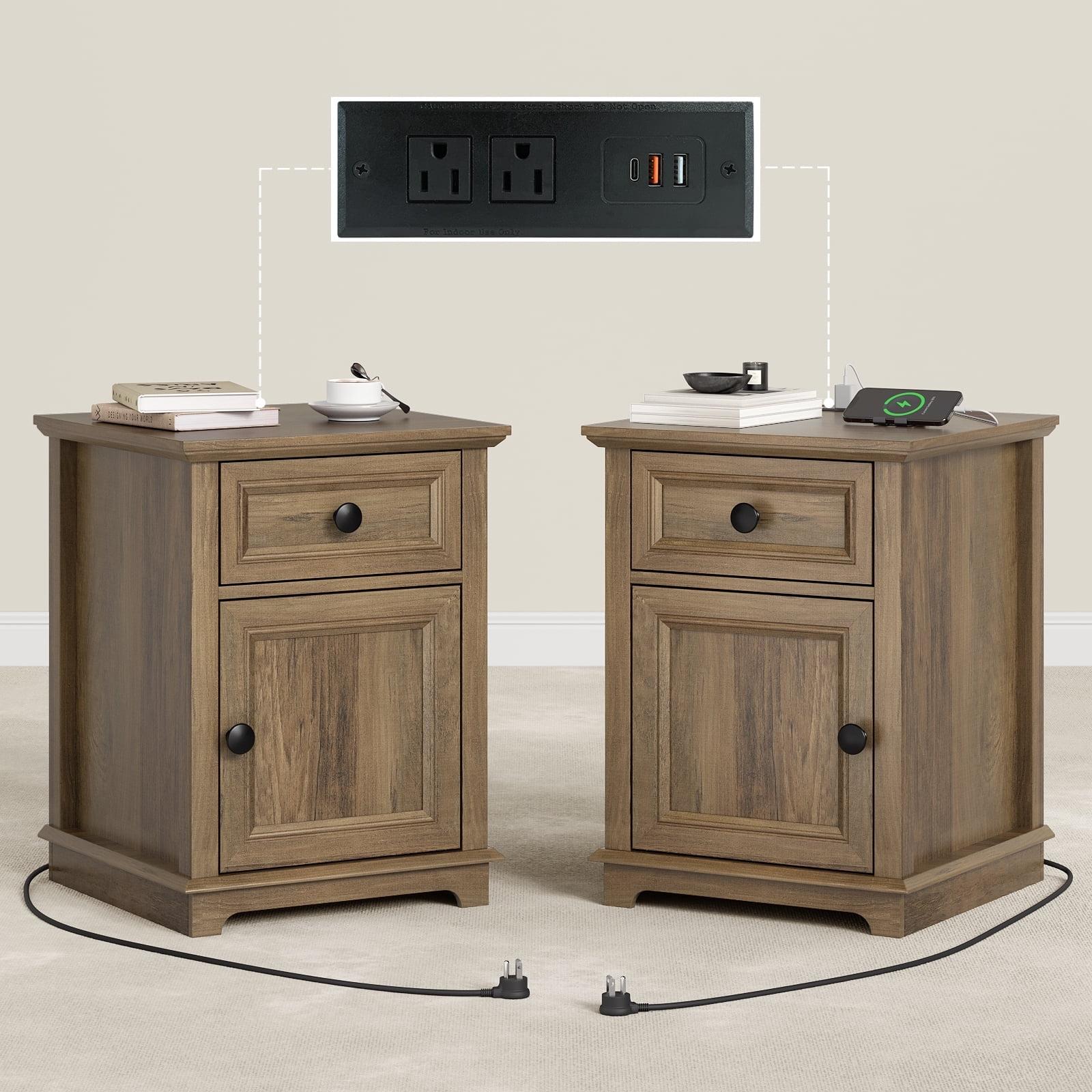 Azella 1-Drawer Frame End Table Set with Storage and Built-In Outlets (Set of 2)