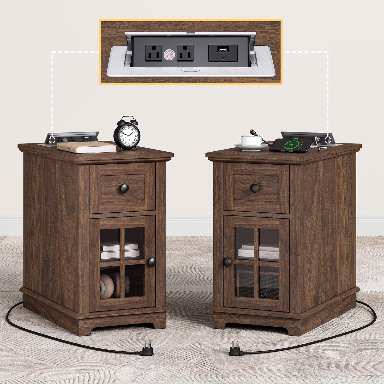 Antrea Tray Top End Table Set with Storage and Built-In Outlets