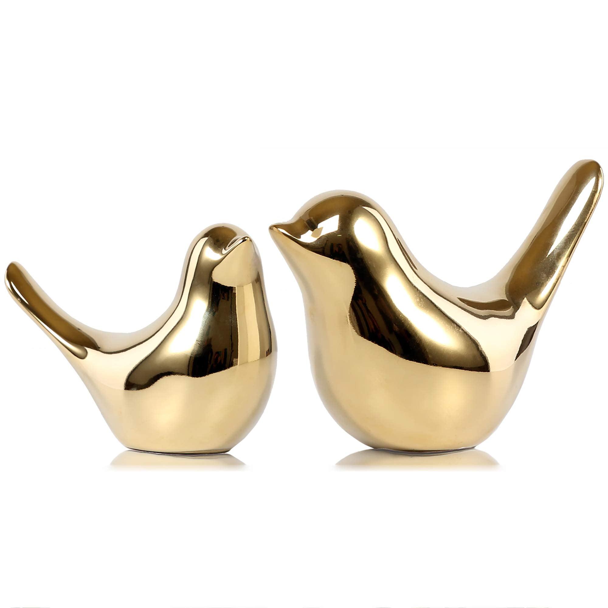 Gold Ceramic Bird Statues for Table Decor