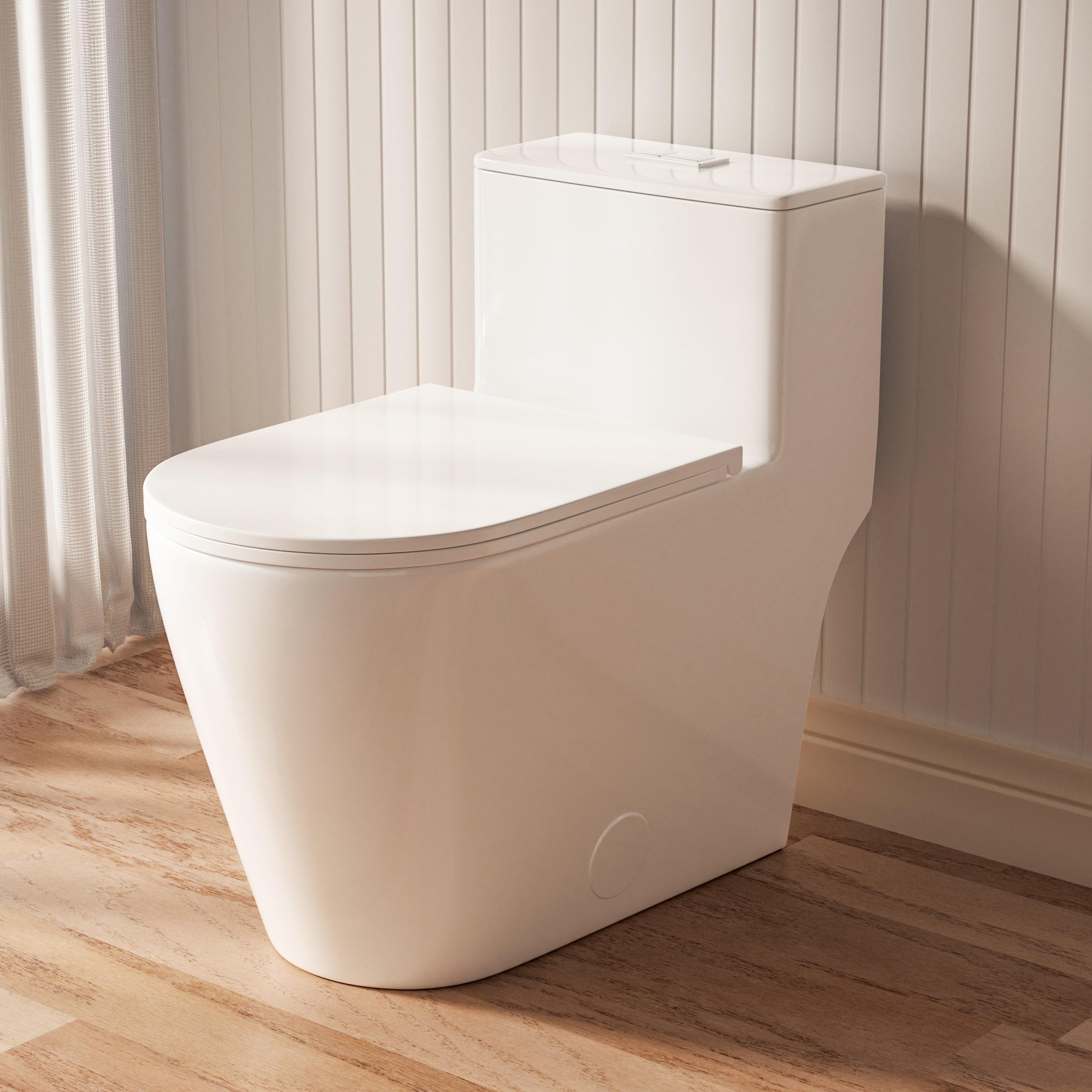 Casta Diva Modern 17" Comfort Chair Height Toilet Powerful Dual Flush Elongated One-Piece Bathroom Toilet Bowl, Quiet Close Seat WE05