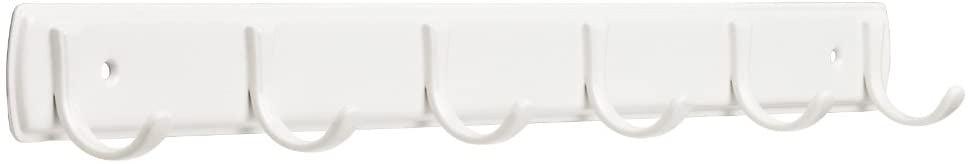 White Steel Wall-Mounted Hook Rail with 6 Hooks