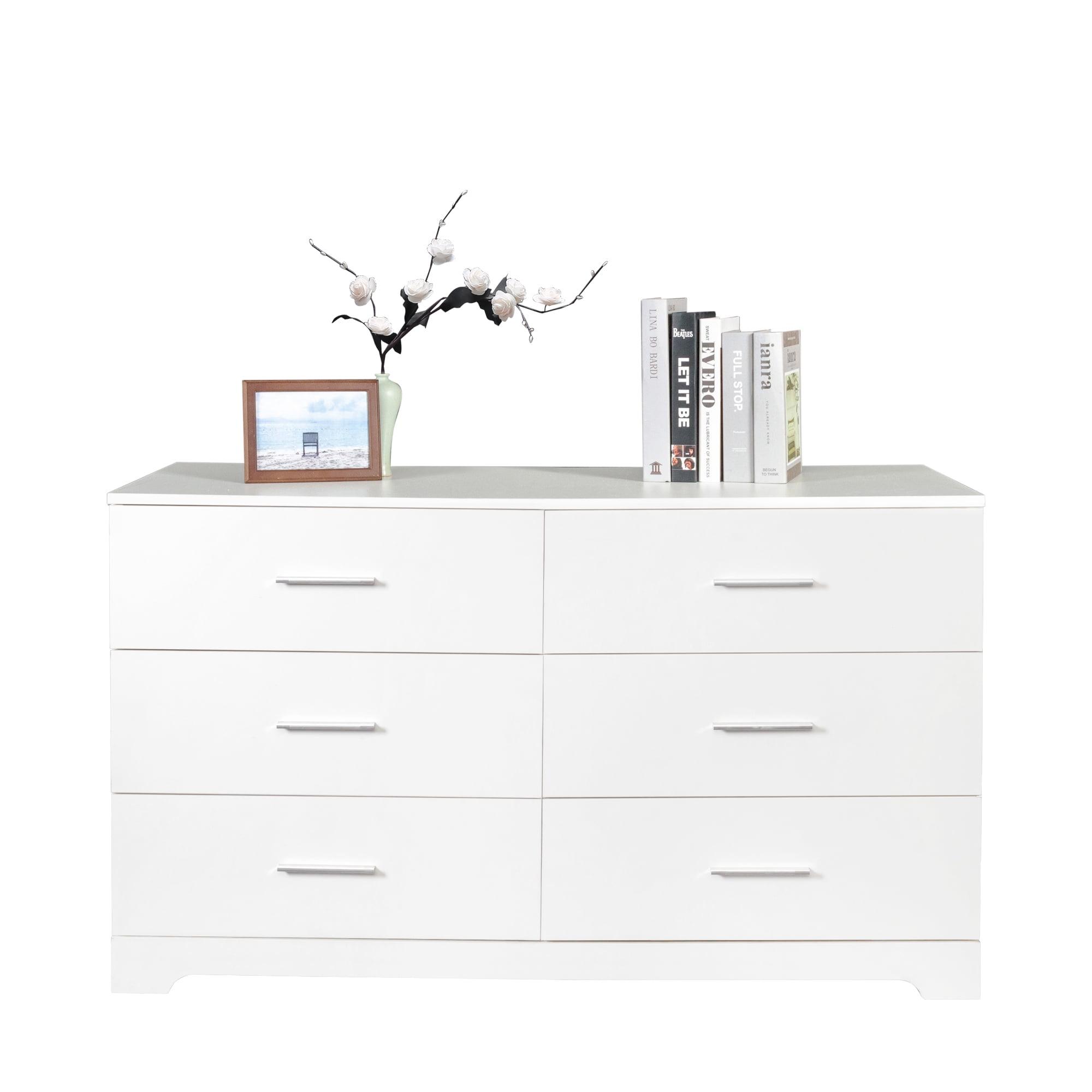 Ktaxon Bedroom Dresser with 6 Drawers, Wooden Double Dresser for Entryway, Wide Storage Cabinet for Living Room, White