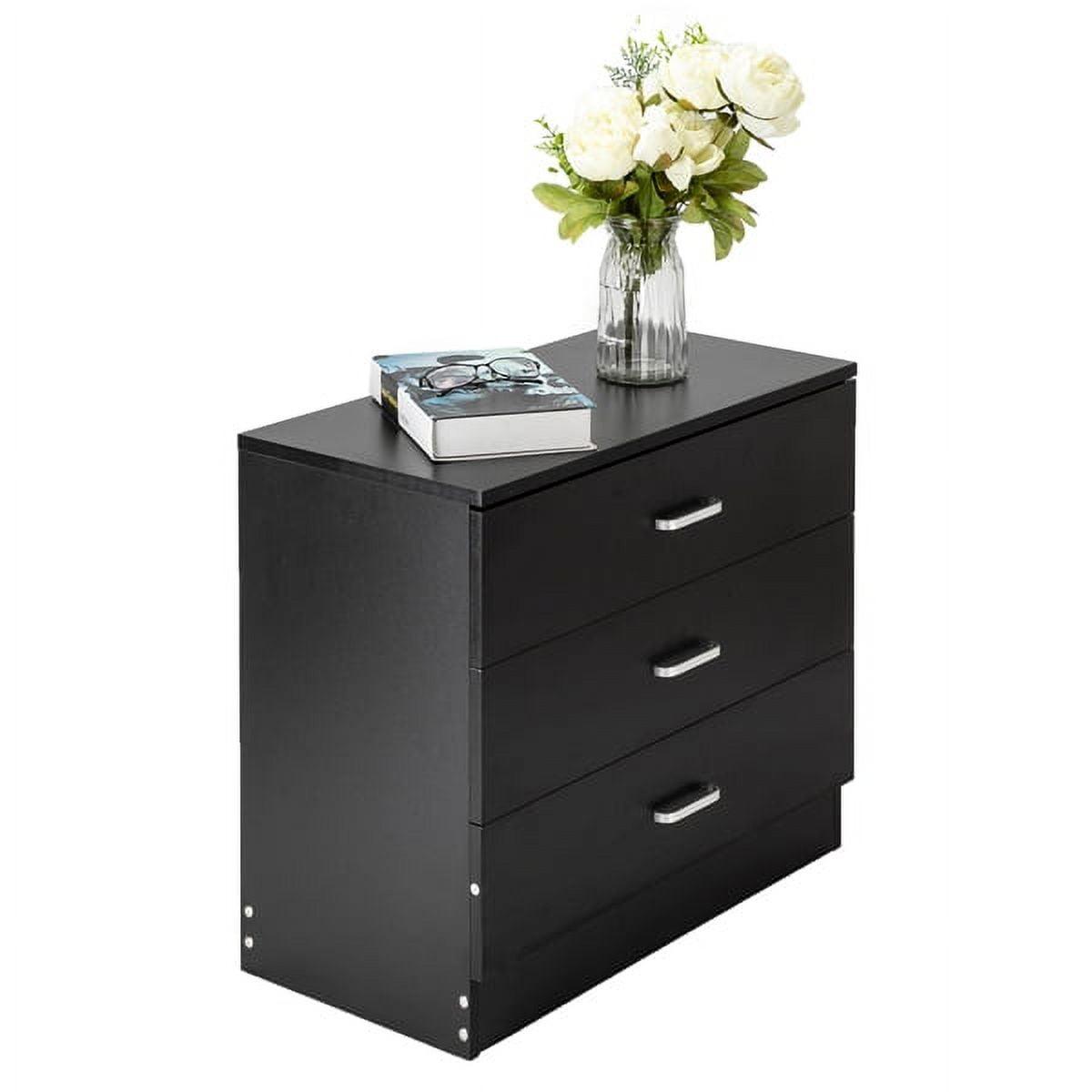 Oufan 3 Drawer Dresser, Wood Chest Drawers Cabinet with Storage for Bedroom, Black