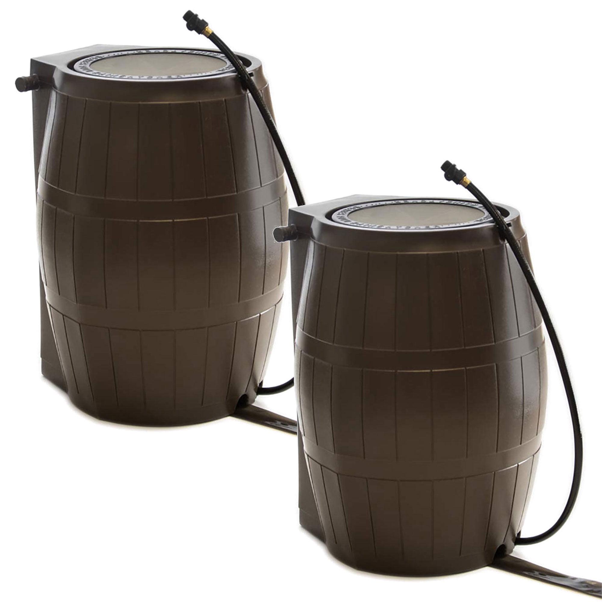 FCMP Outdoor 50-Gallon BPA Free Home Rain Water Catcher Barrel, Brown (Set of 2)