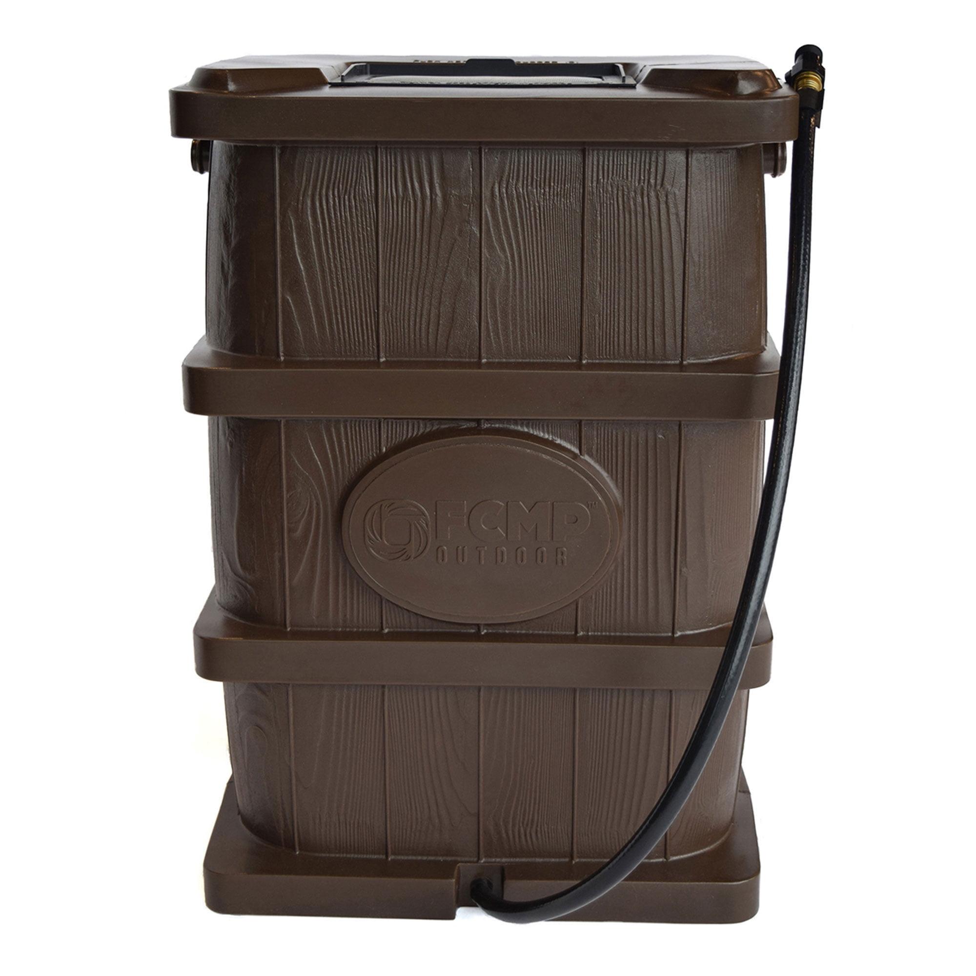 FCMP Outdoor WG4000 45 Gal Wood Grain Rain Water Catcher Barrel Container