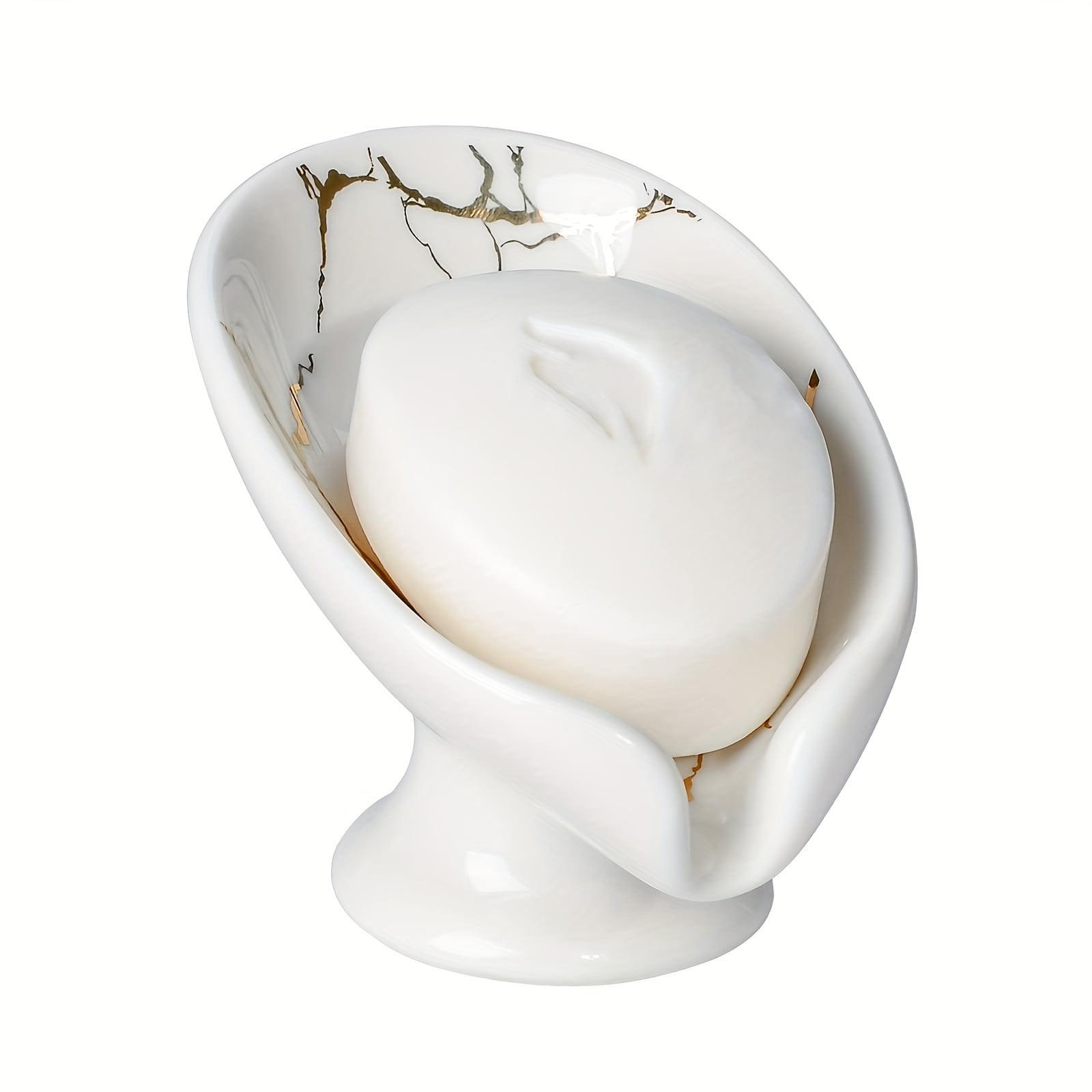 Marble White Ceramic Leaf Shape Self-Draining Soap Dish