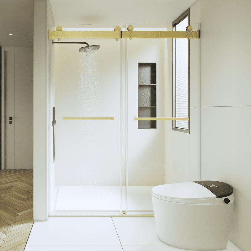 Dimorphos 56-60"W x 76"H Frameless Double Sliding Shower Door with 10mm Tempered Glass Door 11DD161822LL