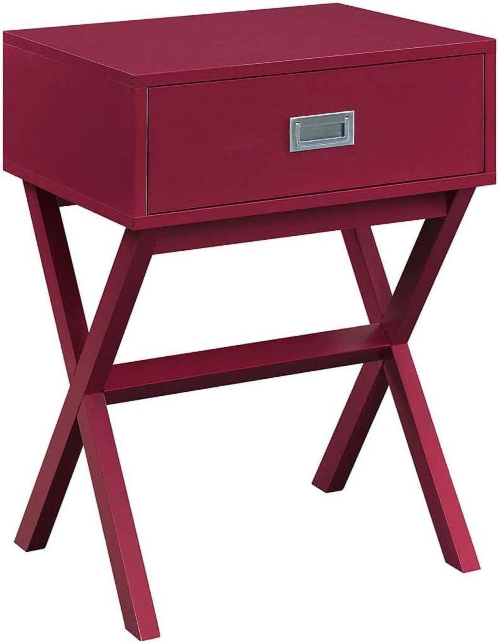 Cranberry Red Wood End Table with Storage Drawer