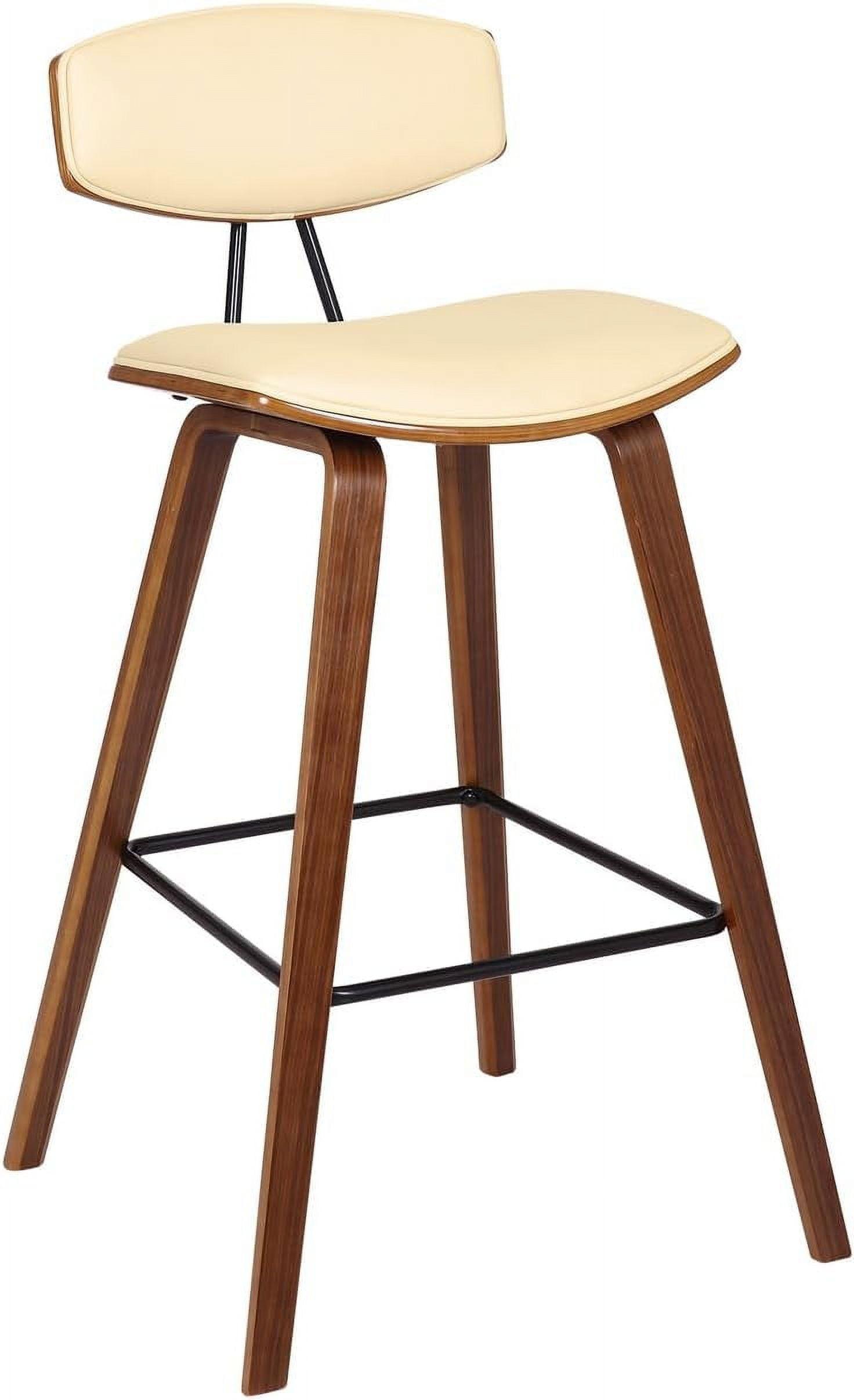 Contemporary Cream Faux Leather & Walnut Wood Counter Stool