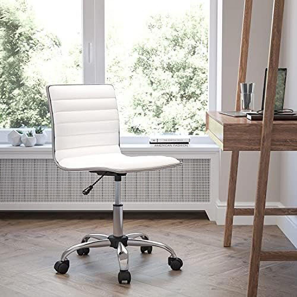 White Vinyl Low-Back Armless Swivel Task Chair with Metal Frame