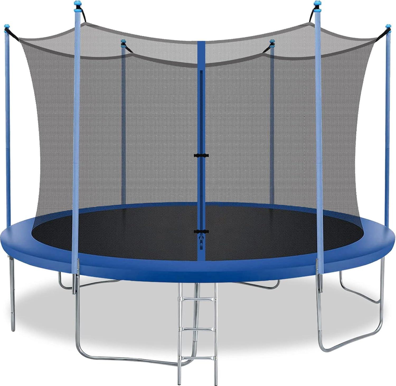 Trampoline, 14FT Trampoline with Safety Enclosure Net, Trampoline Outdoor with Ladder, Heavy Duty Jumping Mat and Spring Cover Padding for Kids and Adults