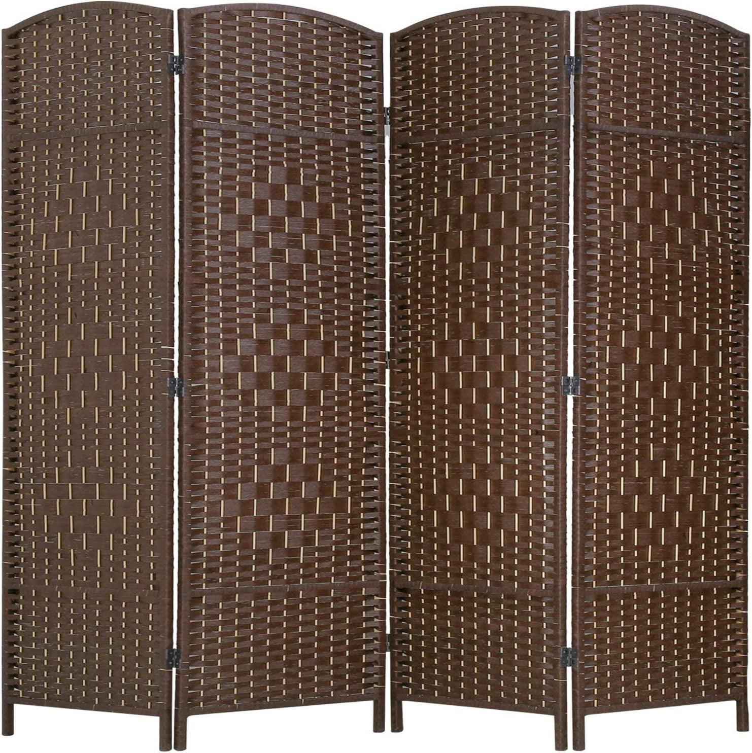 Dark Mocha 4-Panel Woven Wood Folding Privacy Screen