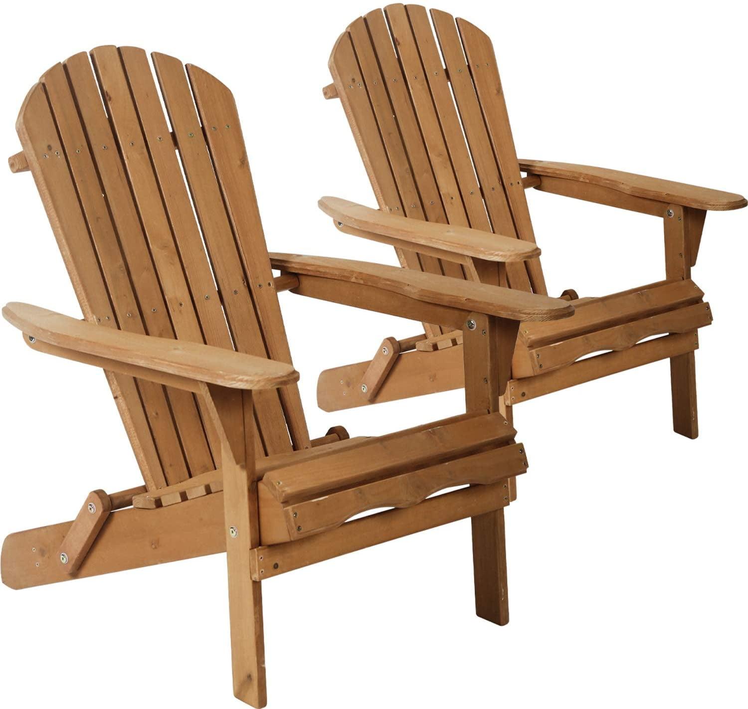 FDW Adirondack Chair Patio Chairs Folding Adirondack Chair Lawn Chair Outdoor Chairs Set of 2 Fire Pit Chairs Patio SeatingWood Chairs for Adults Yard Garden w/Natural Finish - Brown