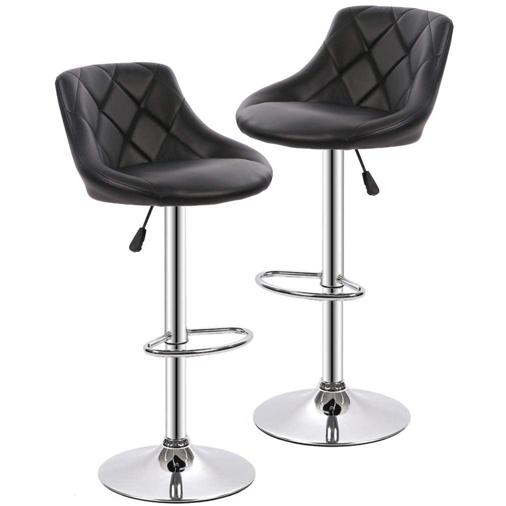 Black Adjustable Swivel Metal and Leather Bar Stools Set