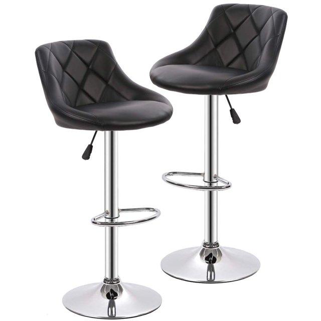 MarketLane Bar Stools Set of 2,Modern PU Leather,Armless with Backrest Swivel Bar Stools,Height Adjustable Swivel Barstool Hydraulic Island Bar Stools Armless Kitchen Counter Bar Chairs,Black