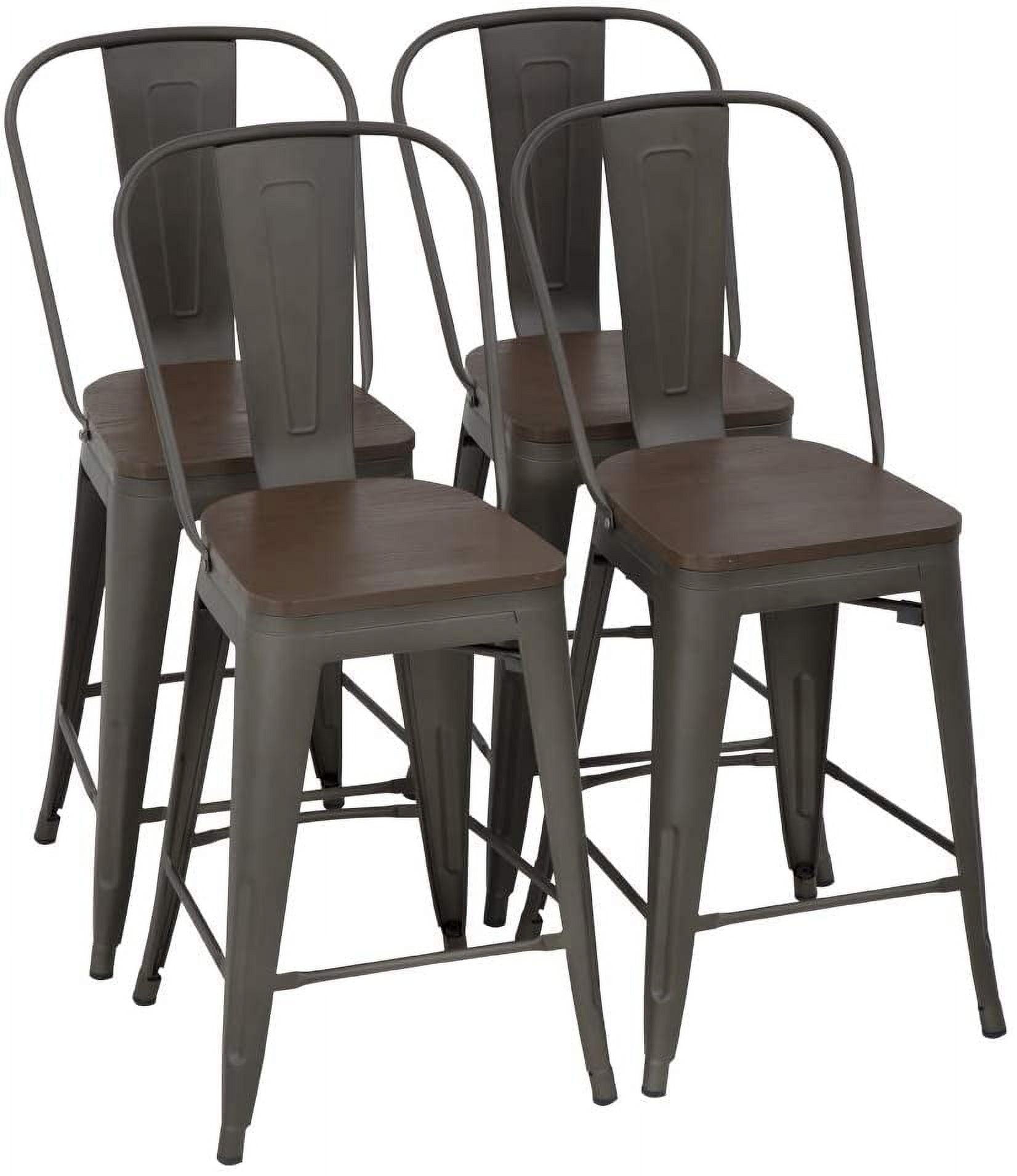 Bronze Metal Counter Height Bar Stools with Back, Set of 4