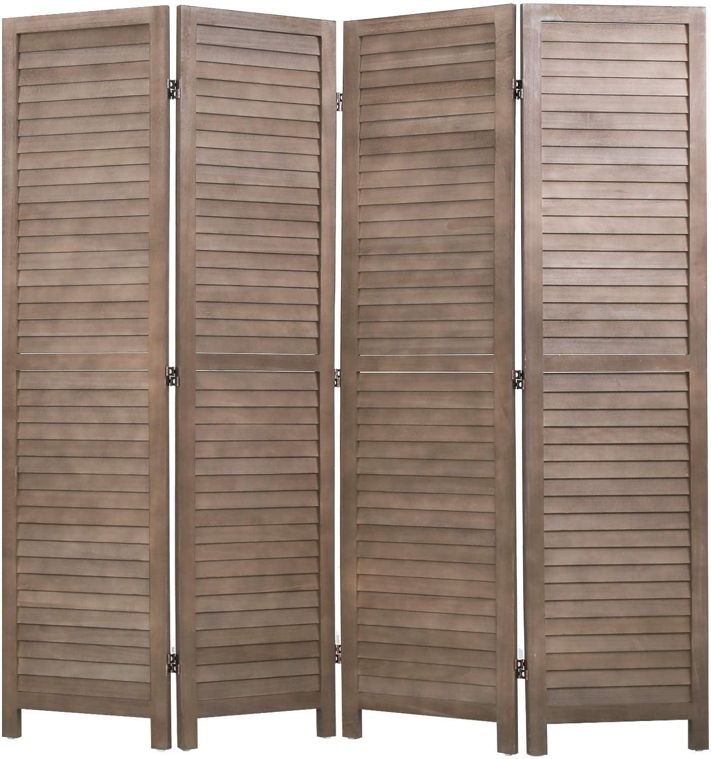 FDW Room Divider Partition 4 Panel Privacy Screen Folding Screen Wood Frame Screen for Home Office Bedroom,Brown