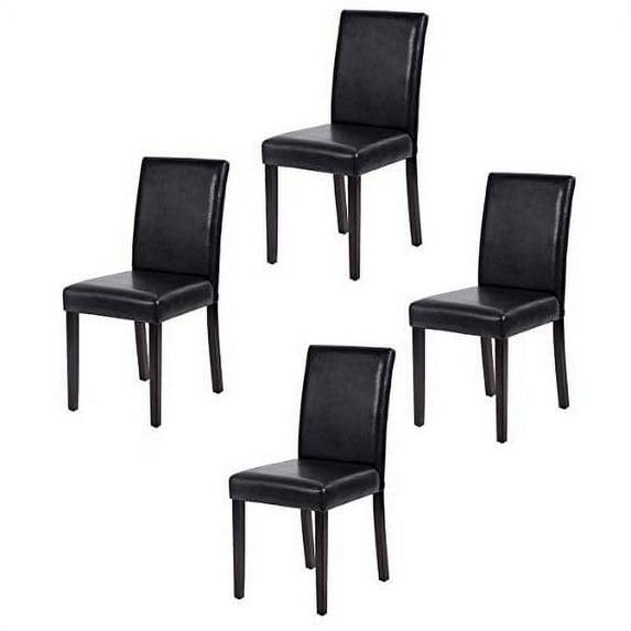 Tangkula Dining Chair Set of 4 w/ Acacia Wood Frame & Rubber Wood Legs Padded Backrest Black