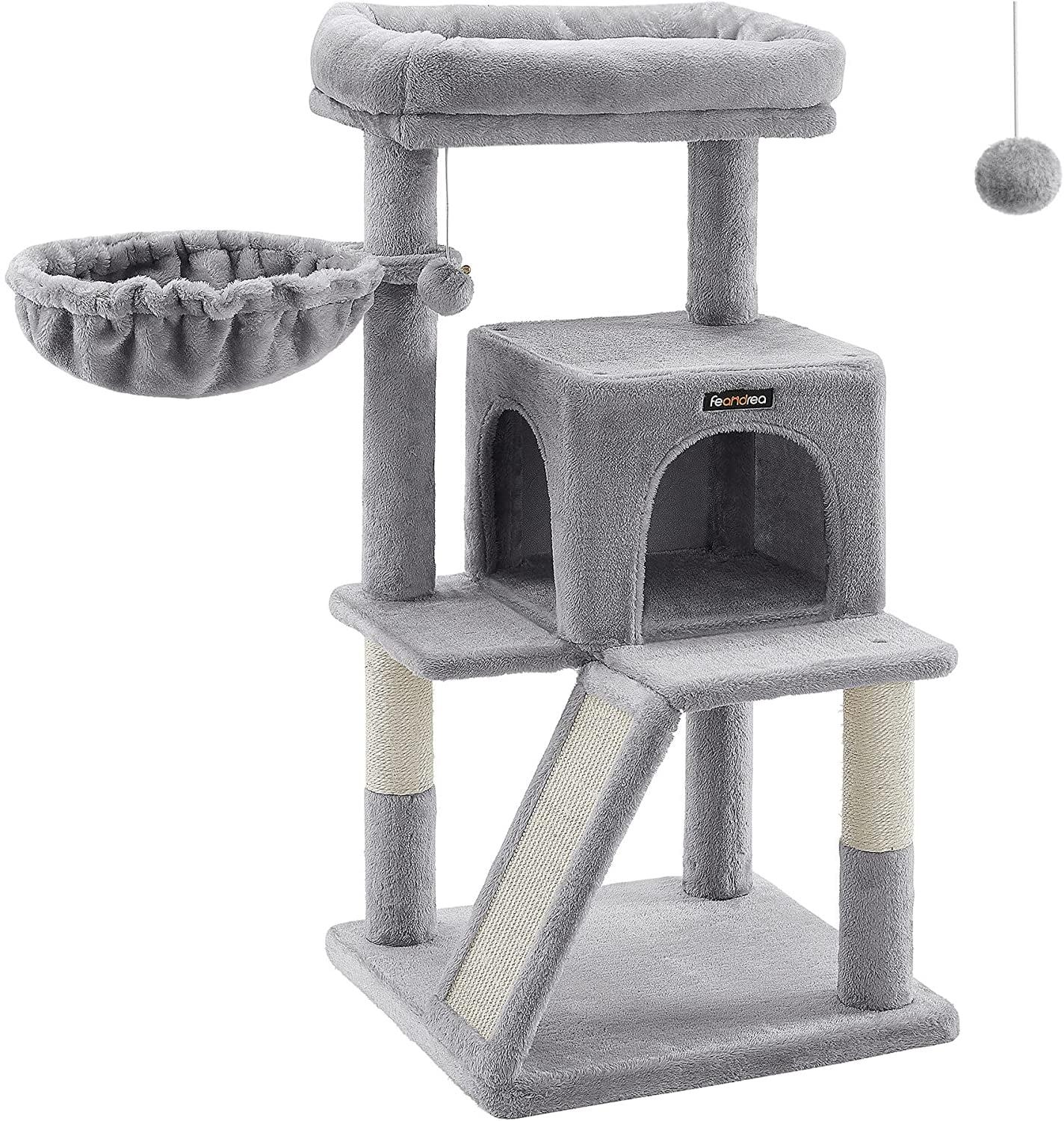 Light Gray Multi-Level Cat Tree with Sisal Scratching Posts