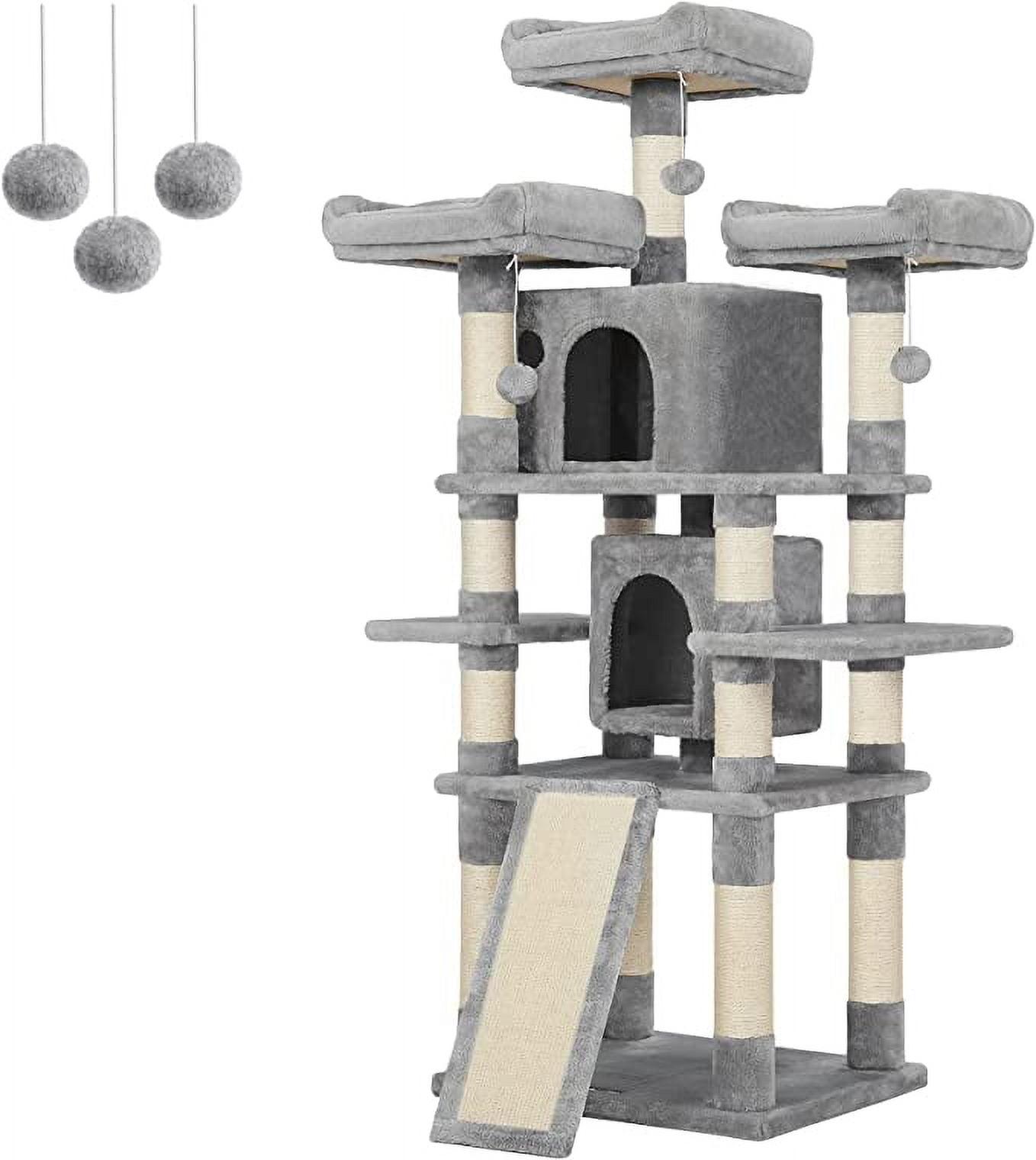 FEANDREA 67-Inch Multi-Level Cat Tree for Large Cats with Cozy Perches Stable Light Gray