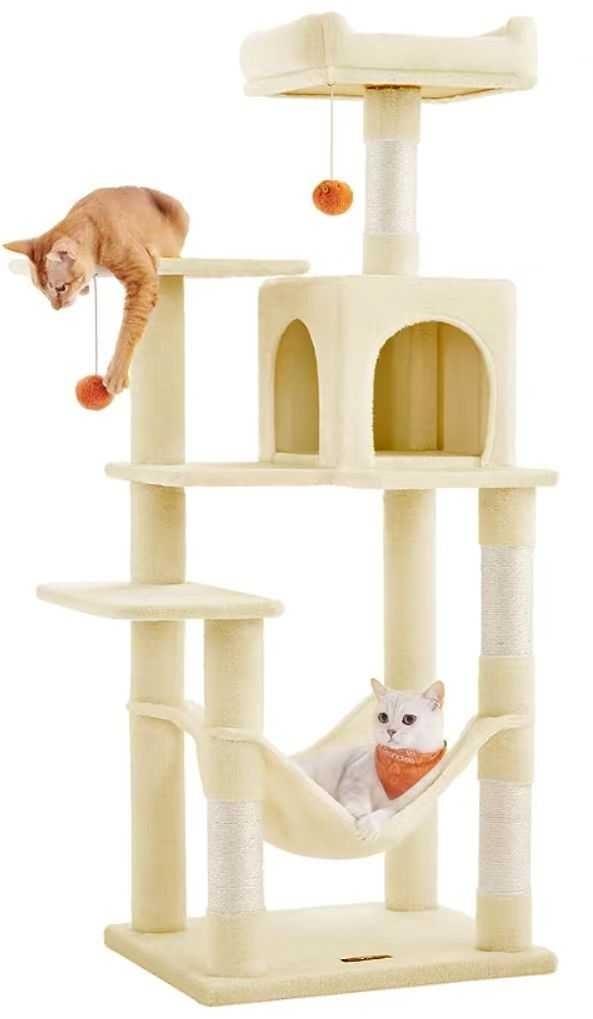 Feandrea 44.1'' /56.3" Cat Tree Tower for Indoor Cats ,Multi-Level Cat Condo Cat Furniture with Scratching Posts