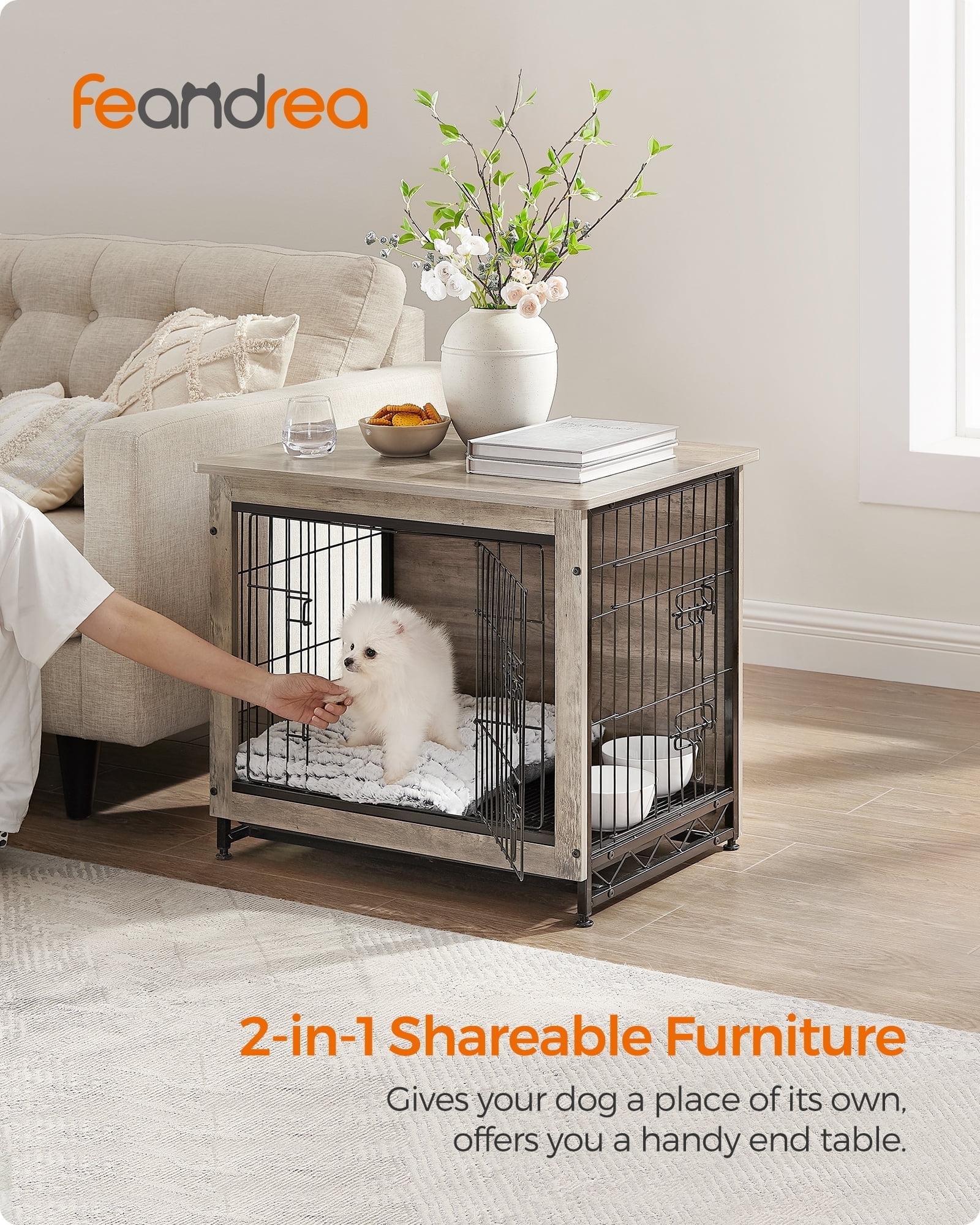 Feandrea Dog Crate Furniture, Side End Table, Modern Kennel for Dogs Indoor up to 30 lb, Heavy-Duty Dog Cage, Double-Door Dog House, Greige