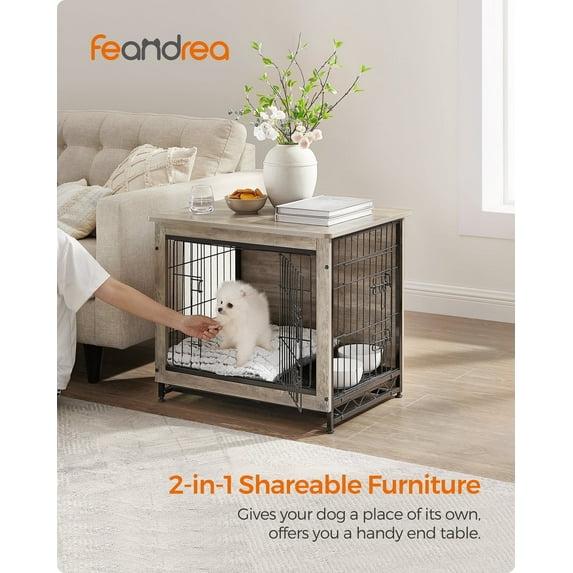 Feandrea Dog Crate Furniture, Side End Table, Modern Kennel for Dogs Indoor up to 30 lb, Heavy-Duty Dog Cage, Double-Door Dog House, Greige