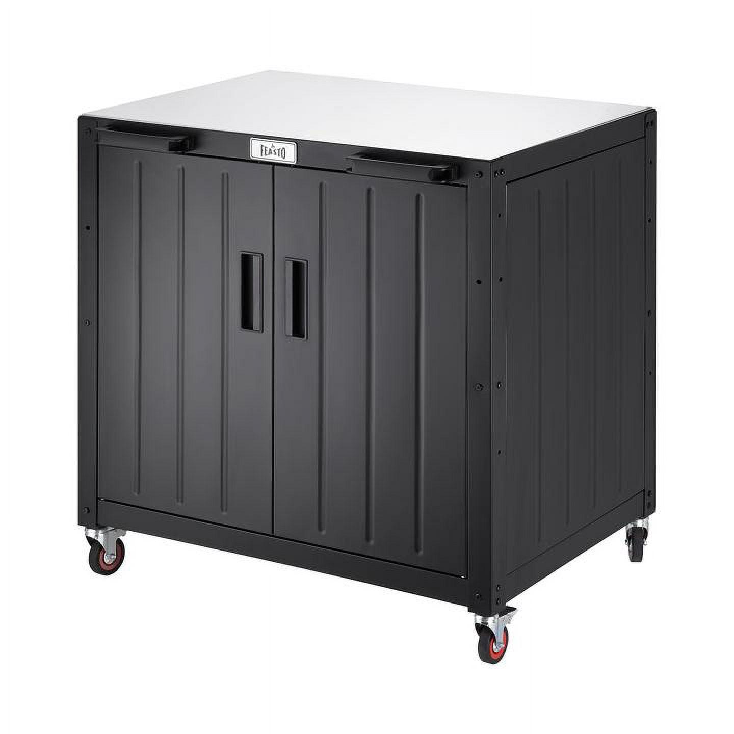 Feasto Black Stainless Steel Outdoor Grill Cart with Storage Cabinet