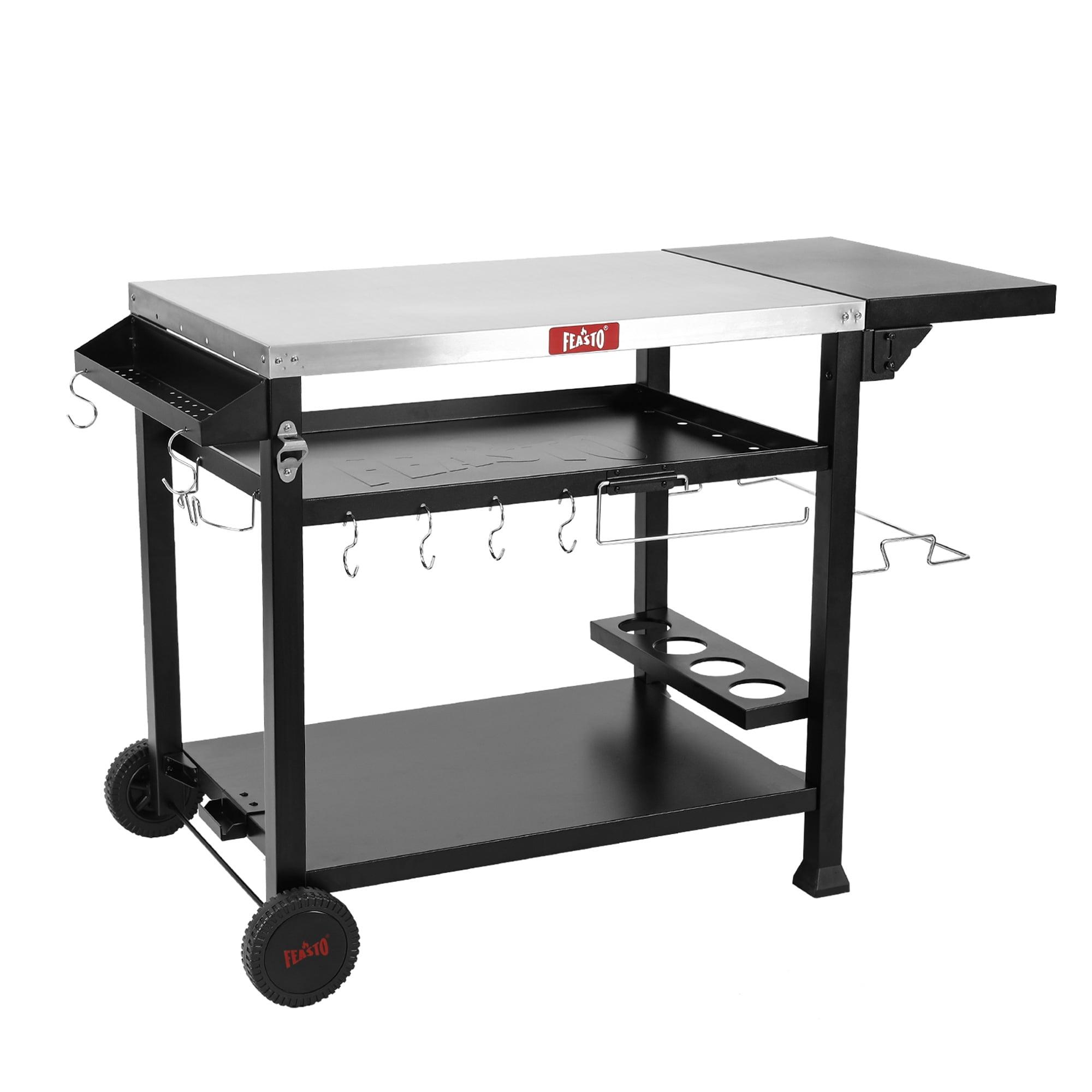 Feasto 50" Stainless Steel Outdoor Grill Prep Cart with Foldable Side Table