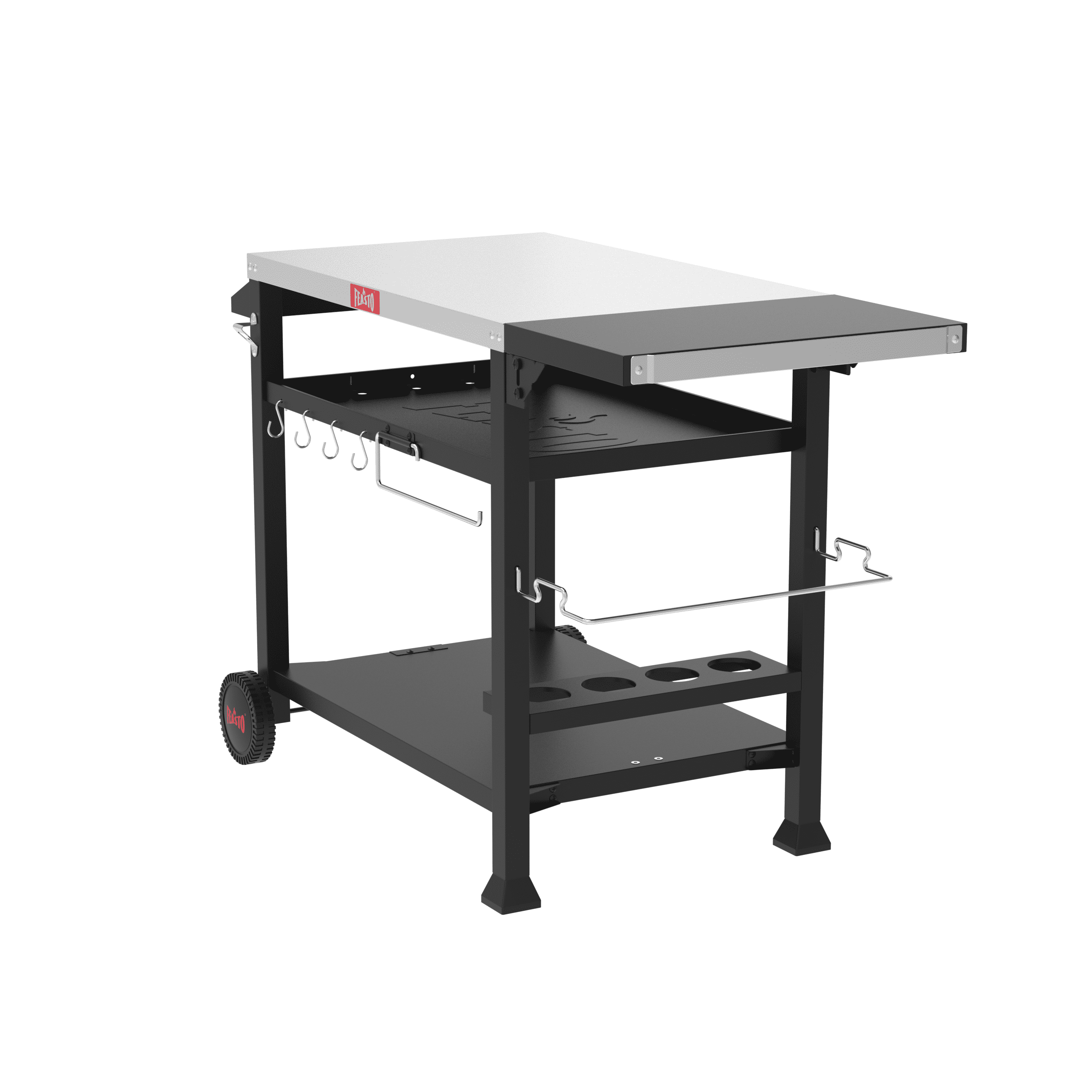 Feasto 50 in. Three-Shelf Stainless Outdoor Movable Food Prep Grill Cart Table with Fordable Side Table
