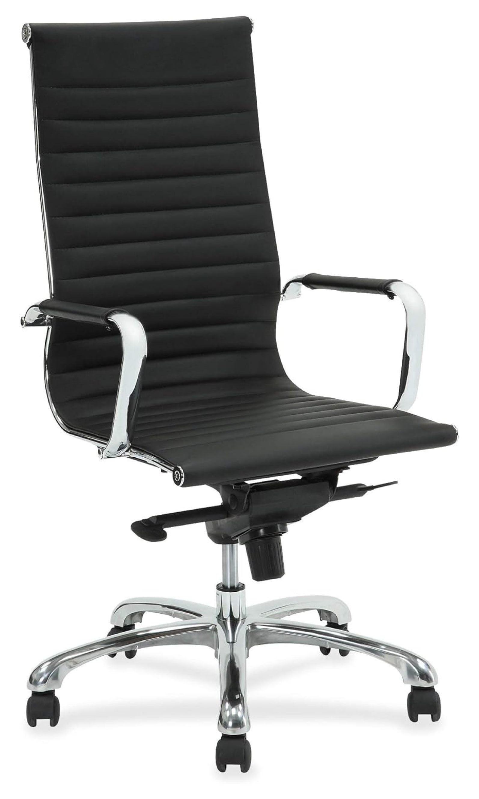 High-Back Black Leather Executive Swivel Chair with Adjustable Arms